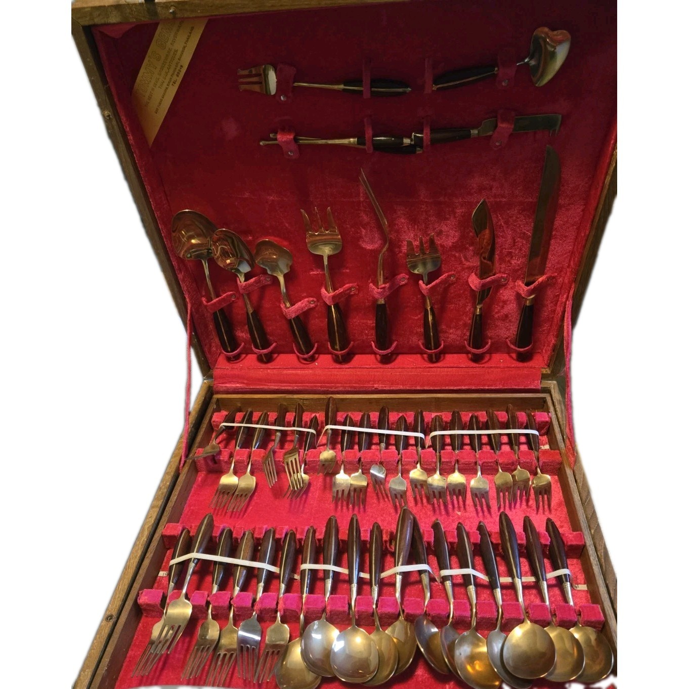 Vintage Tommy's Gems Thai Bronzeware Flatware Set Wood Case - 155 Pieces