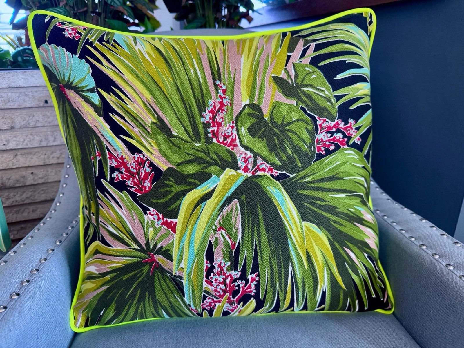 Palm Beach Exotica Hollywood Glam  1930's Barkcloth Vintage Fabric PILLOW Cover