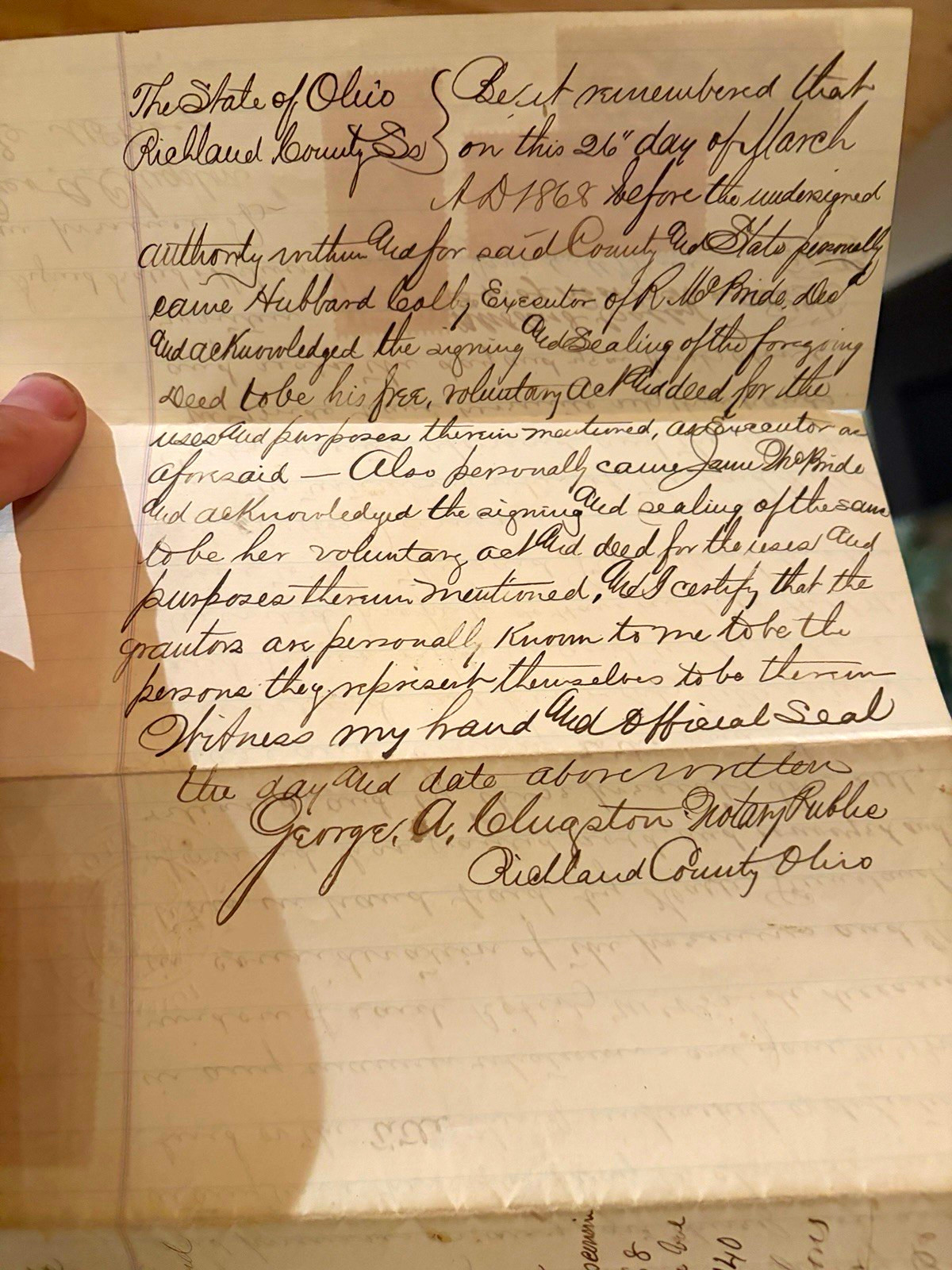 1868 Handwritten Indenture Deed Document dated Mar 10 w/ Revenue Stamps