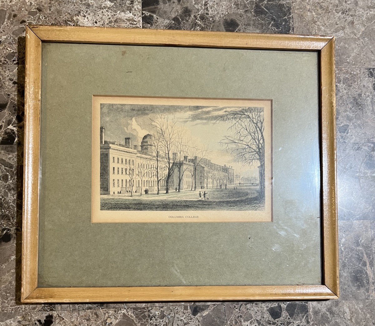 VINTAGE COLUMBIA COLLEGE UNIVERSITY FRAMED ANTIQUE PRINT NEW YORK CITY