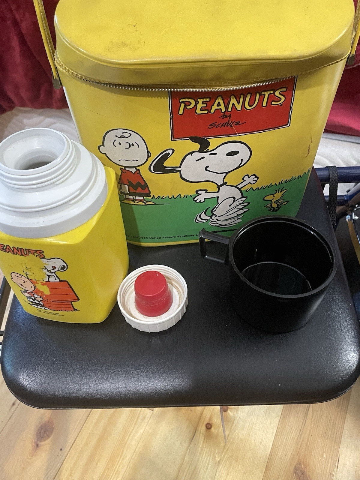 Vintage 1960s Peanuts Snoopy Vinyl Lunchbox & Thermos Set W/ Clean Vinyl RARE 68