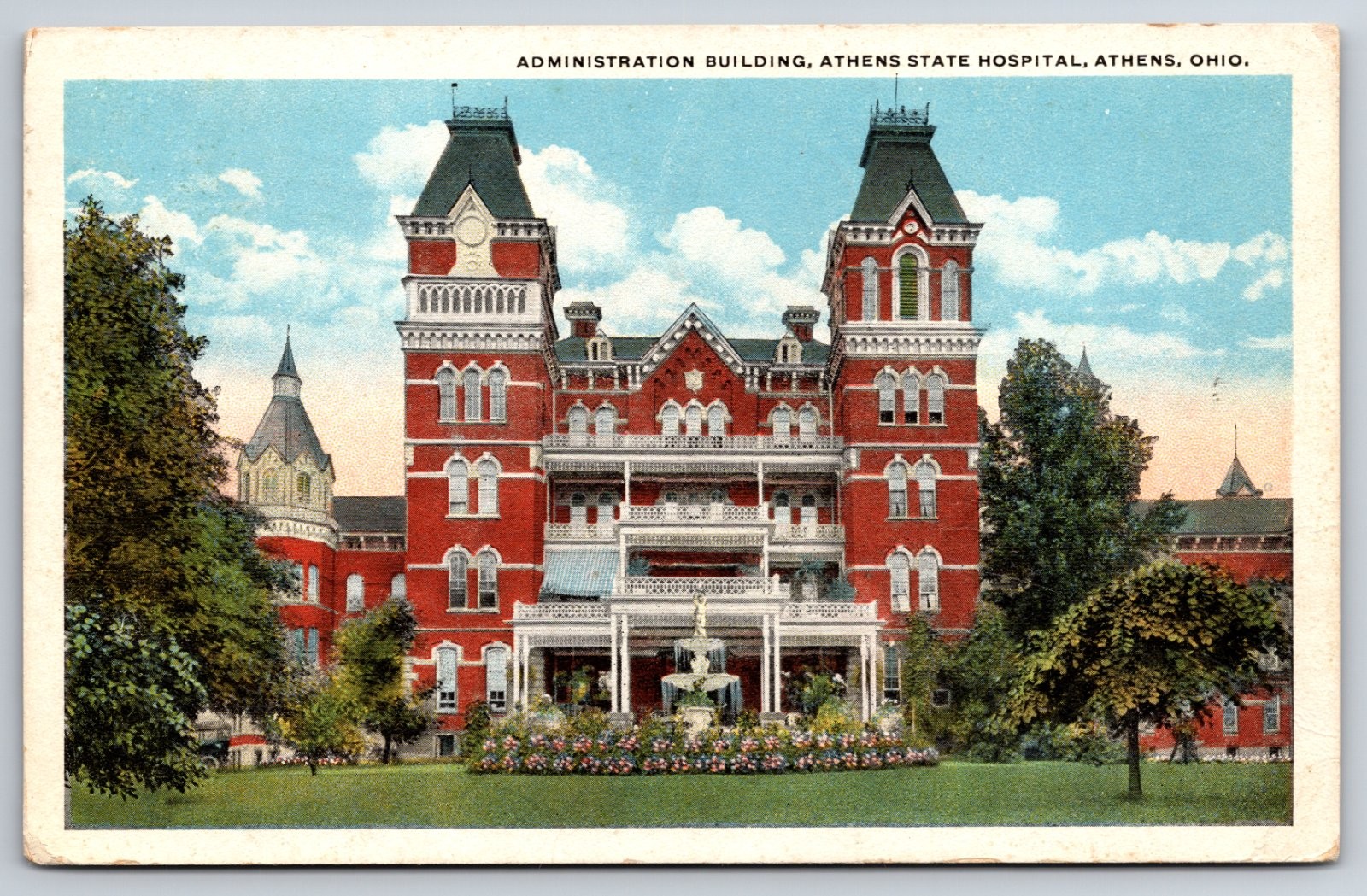 Athens State Hospital Administration Building Ohio Insane Asylum Postcard