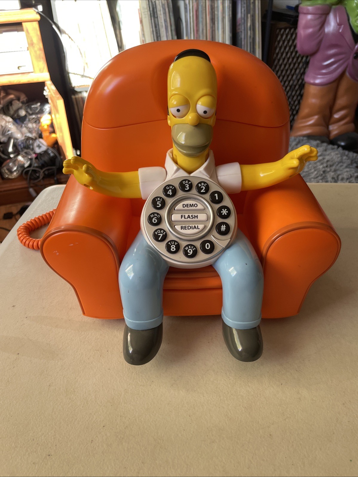 Vintage The Simpsons Homer Simpson Animated Landline Telephone Orange UNTESTED