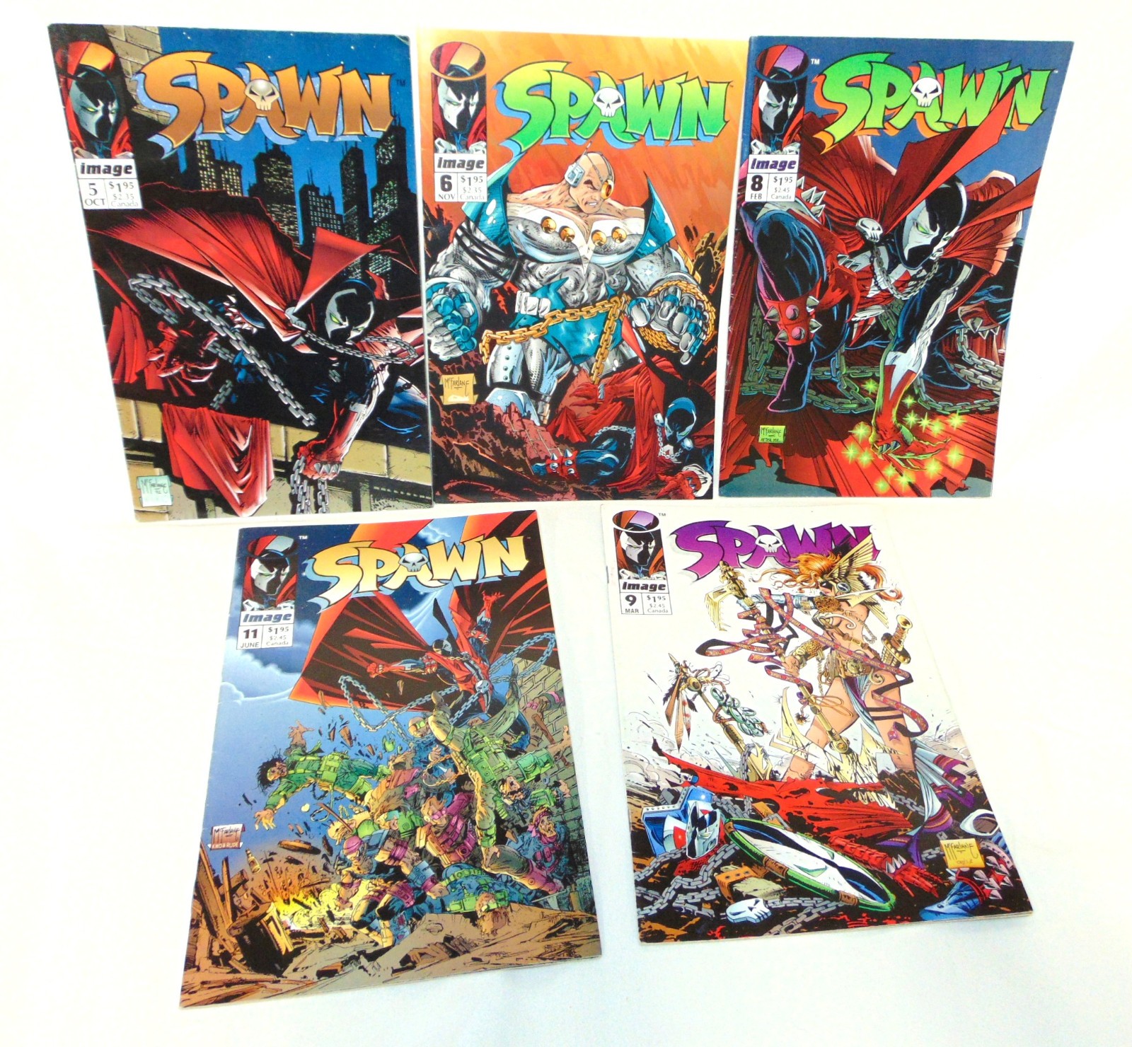 SPAWN Comics Lot of 5 Issues 1993 - No. 5,6,8, 9,11 All EX to NM