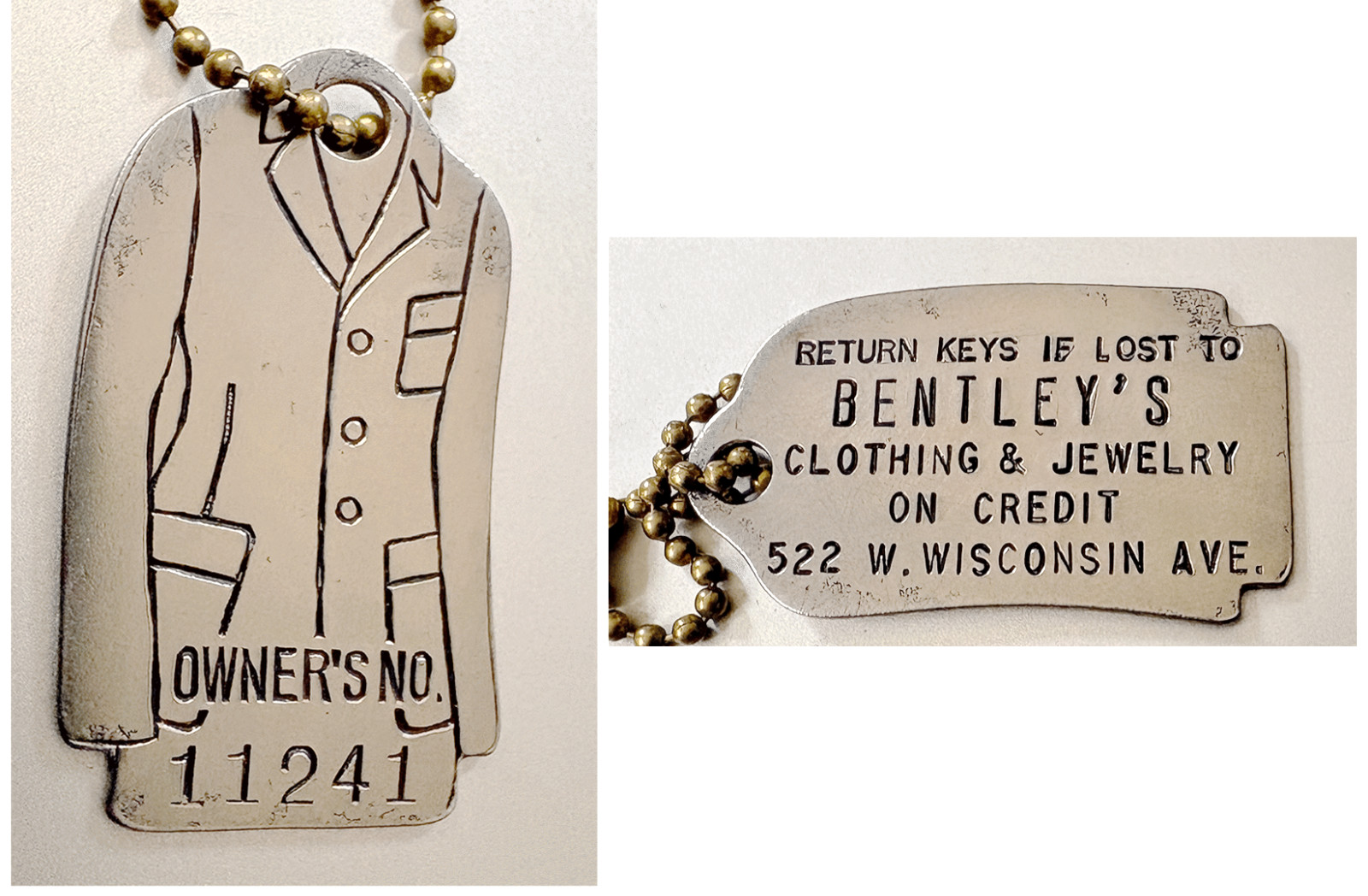 VTG Figural Charge Coin BENTLEY\'S CREDIT DEP\'T STORE Milwaukee WI; Jacket Shape