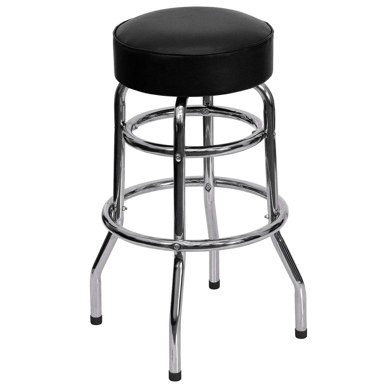 Flash Furniture Bruno Double Ring Chrome Backless Barstool Black Upholstered