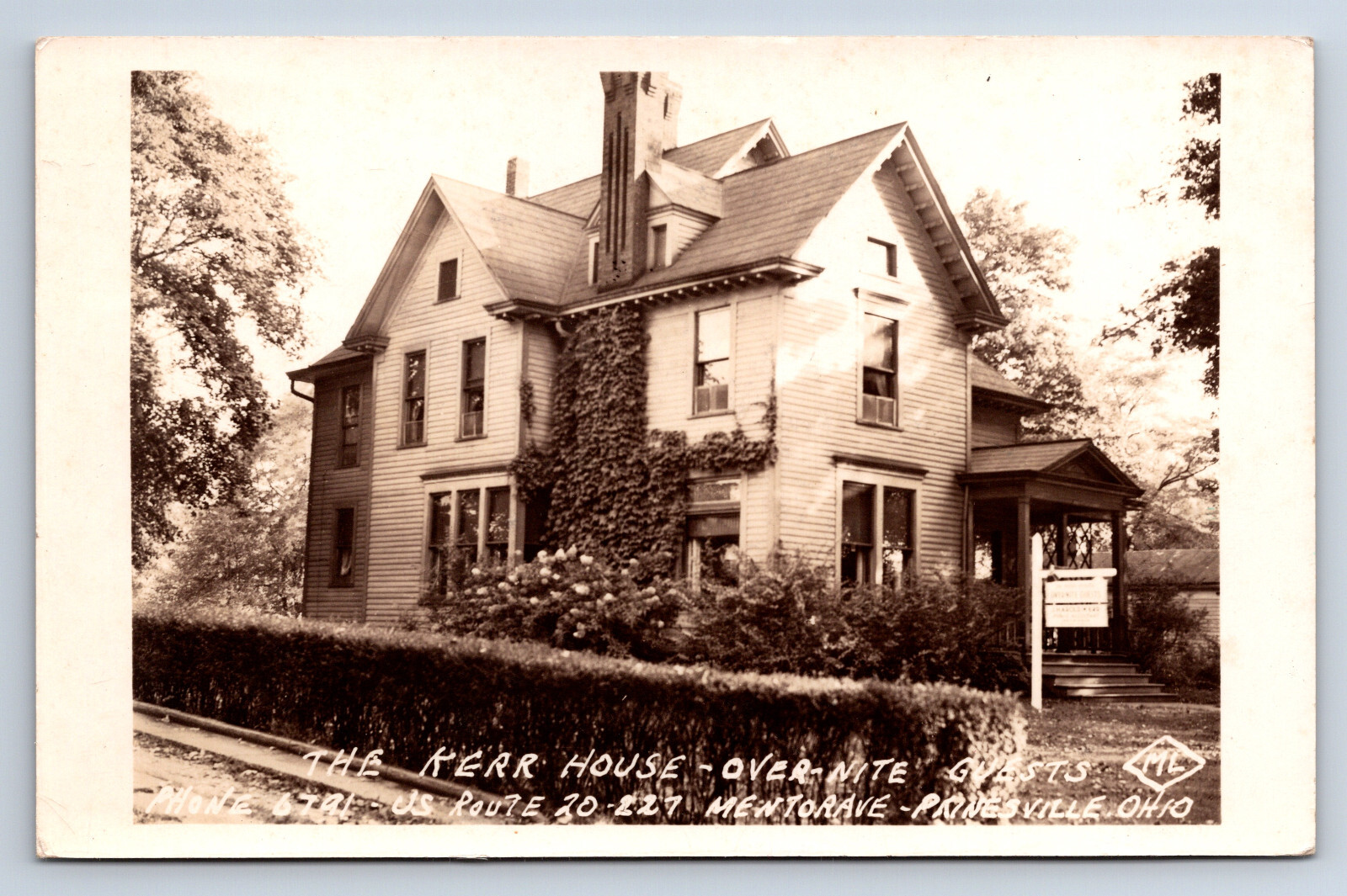 Vintage RPPC Painesville OH The Kerr House Over-Nite Guests Hotel Q6