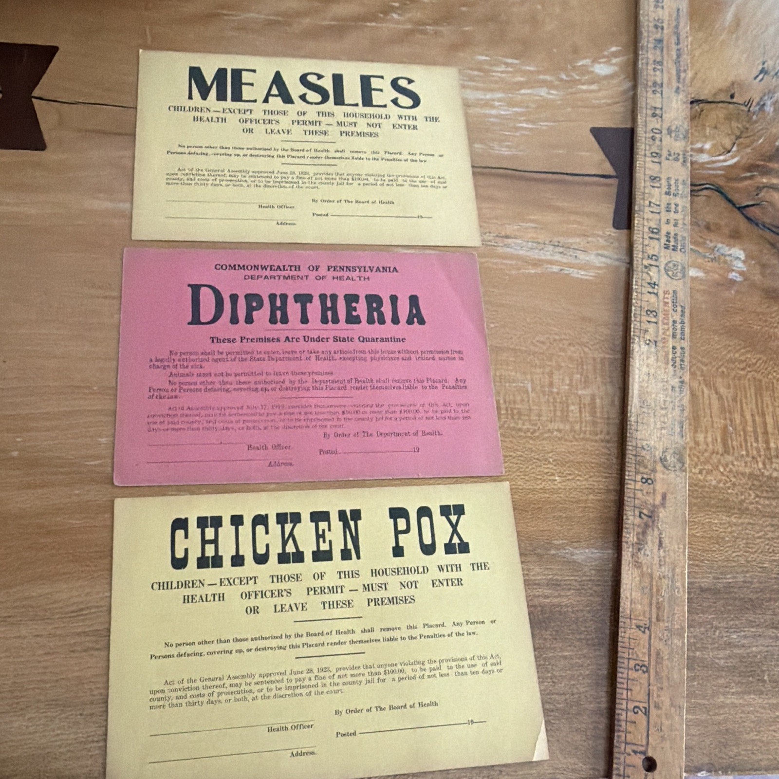Vintage Quarantine Health Notices Lot - Measles, Diphtheria, Chicken Pox PA
