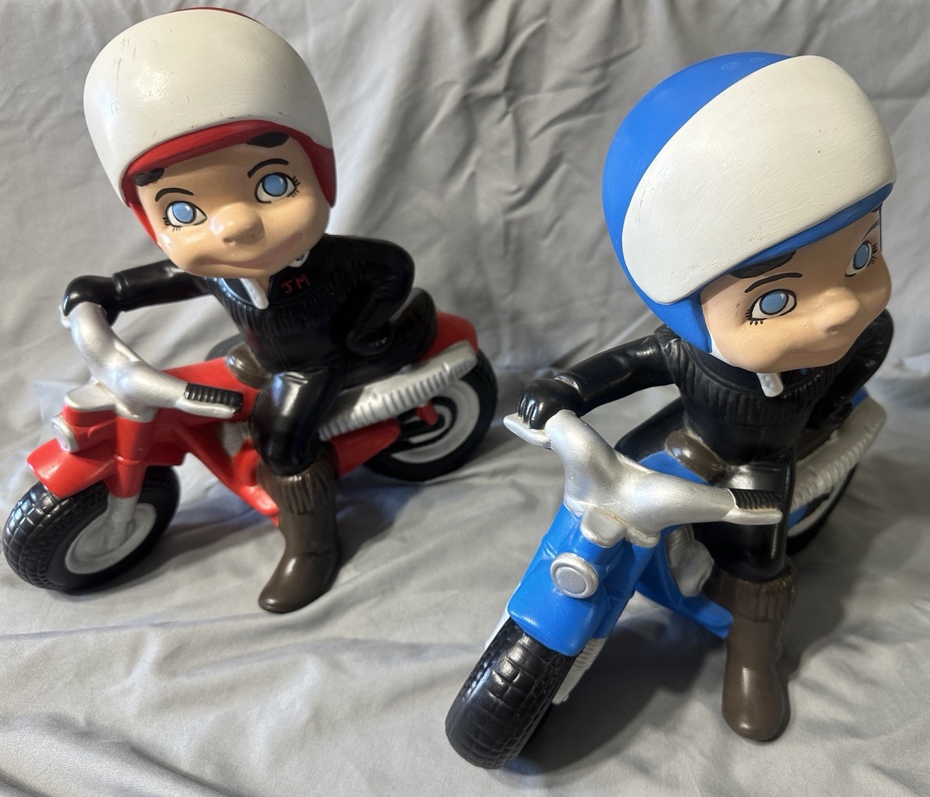 Vintage 1970s Atlantic Mold Ceramic Motorcycle Boy Figurines Set 2 Authentic Sta