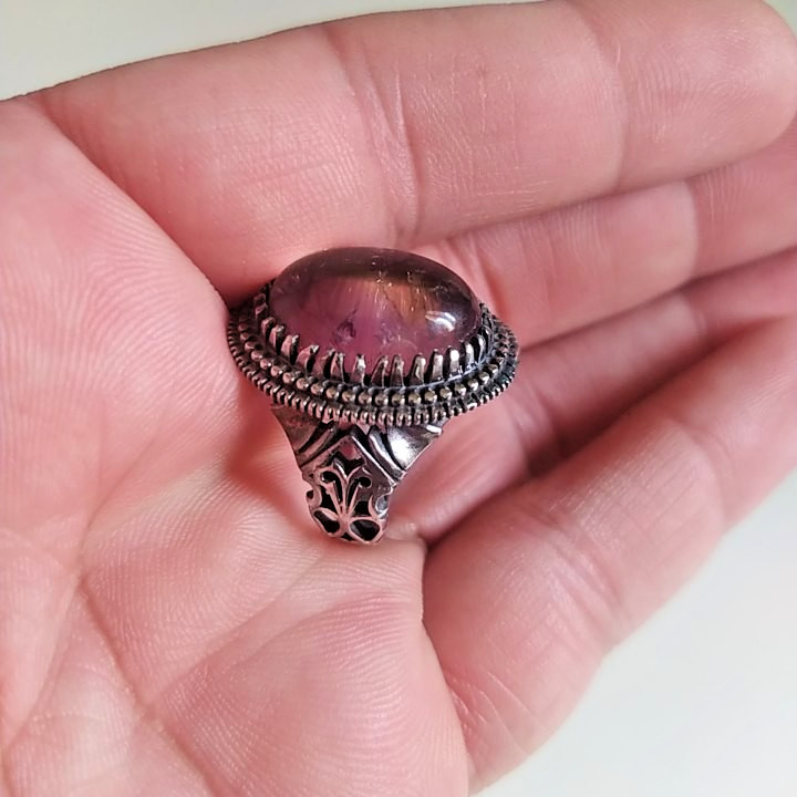 Ancient Vintage Victorian Sterling Silver Ring Natural Amethyst stone Size 8