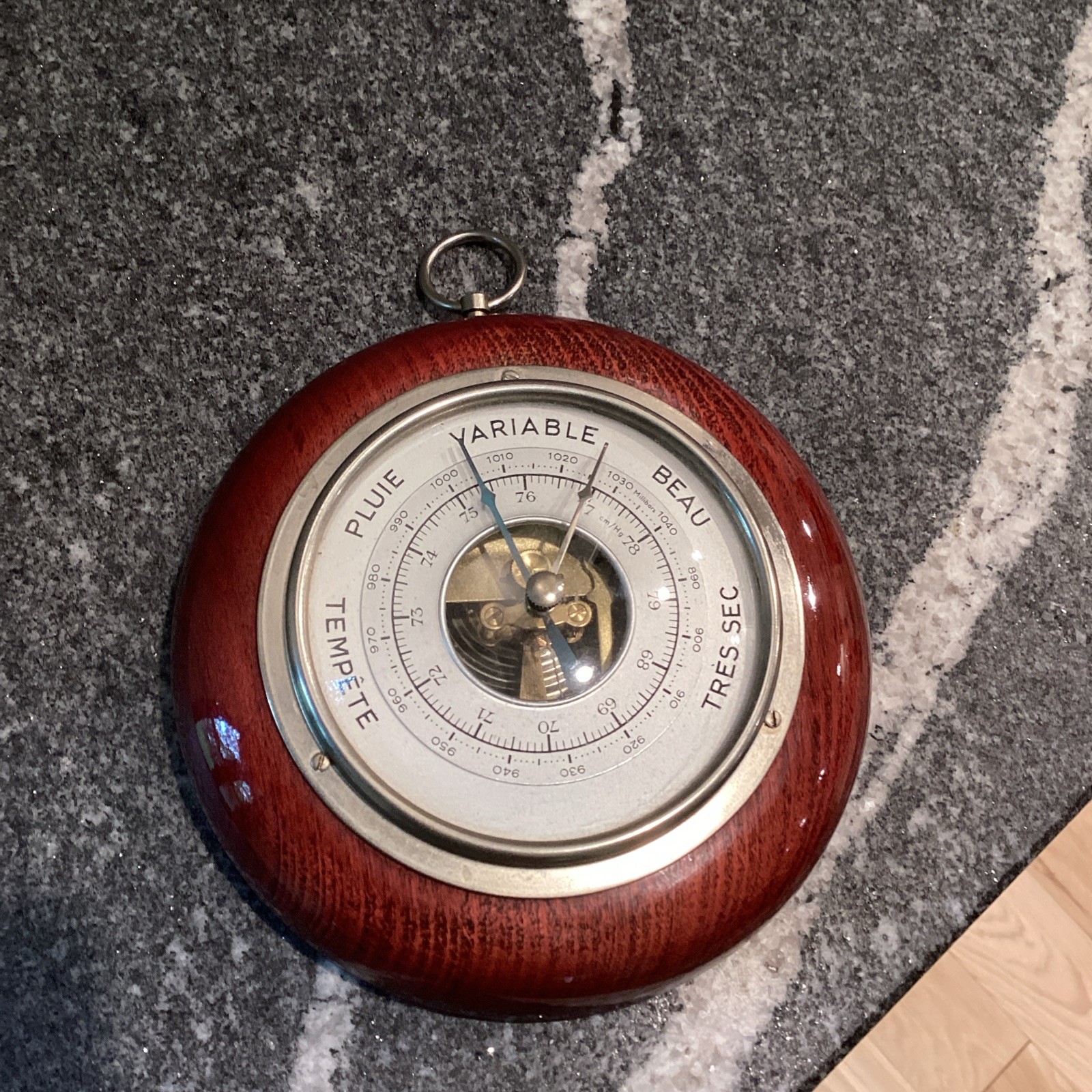 Vintage French Aneroid Barometer Wood  Wall Decor