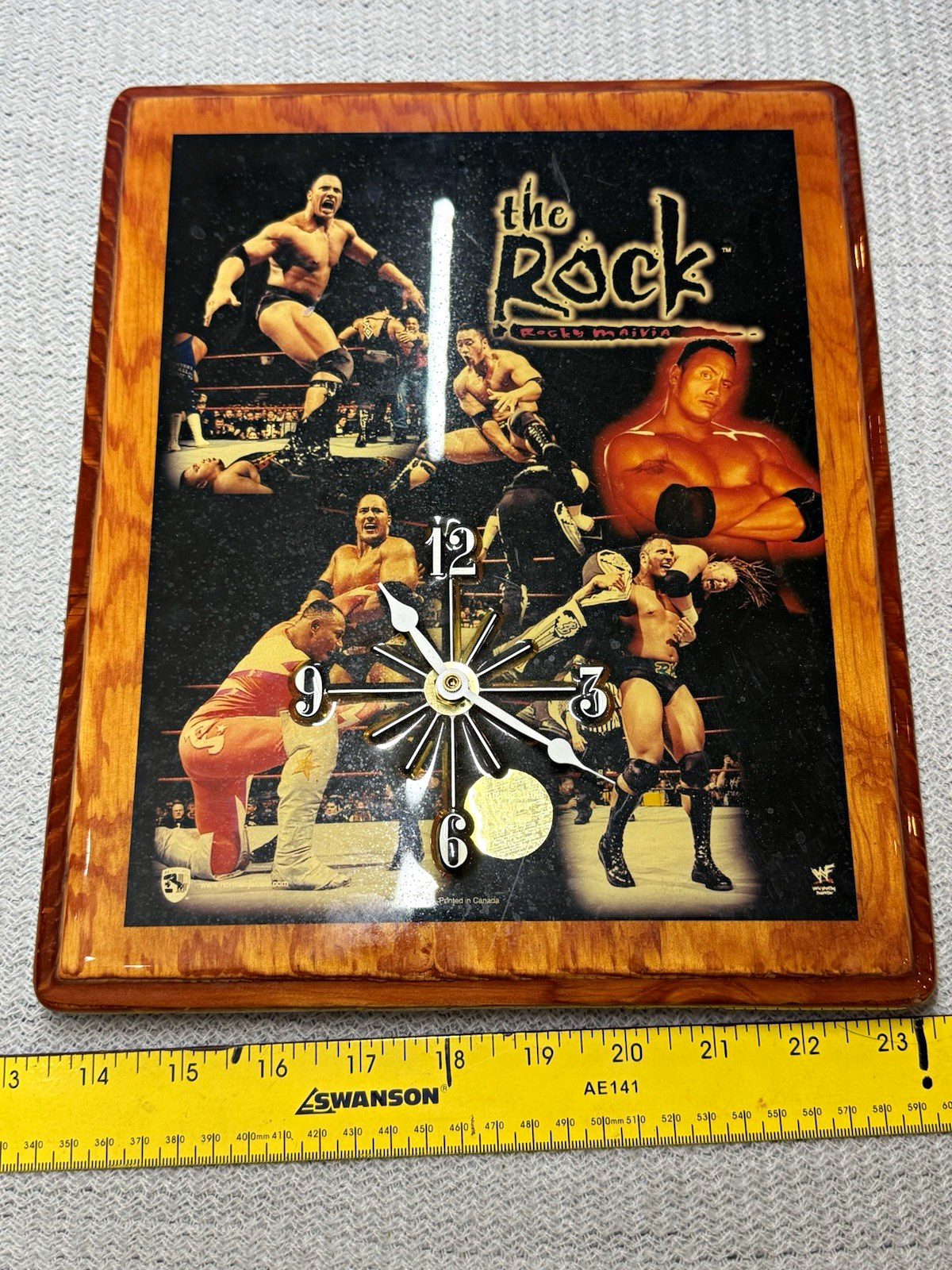 Vintage WWF The Rock Rocky Maivia Wall Clock Wrestling Wood Plaque 1990s