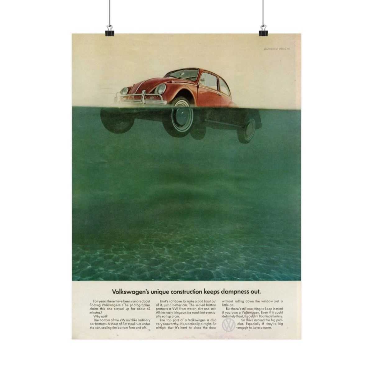 Volkswagen VW Bug Beetle Poster Advertising Ad Print Mid Century Wall Art 11x14”