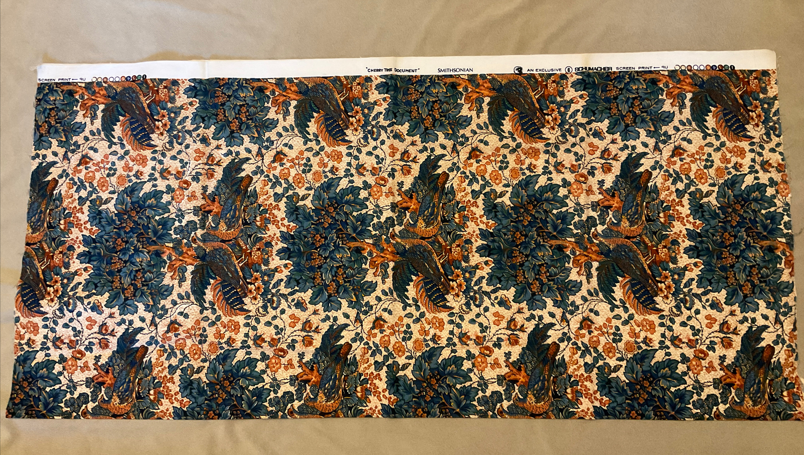 SCHUMACHER CHERRY TREE DOCUMENT SMITHSONIAN FABRIC Vintage 58”. 1.5 Yards