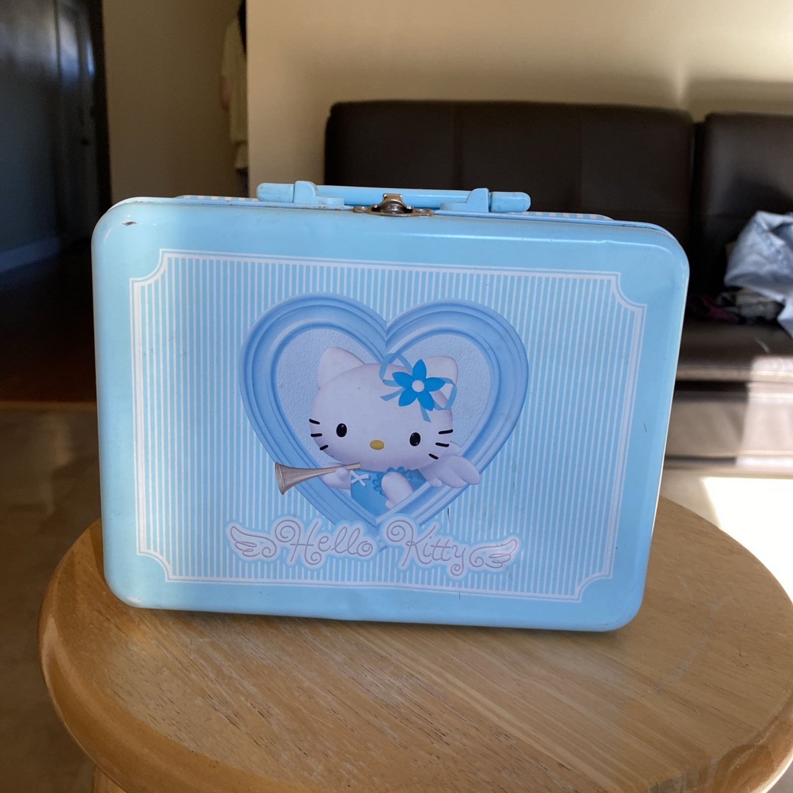 VTG  1976 2001 Angel Light Blue Hello Kitty Metal Lunch Box (Made In Japan)