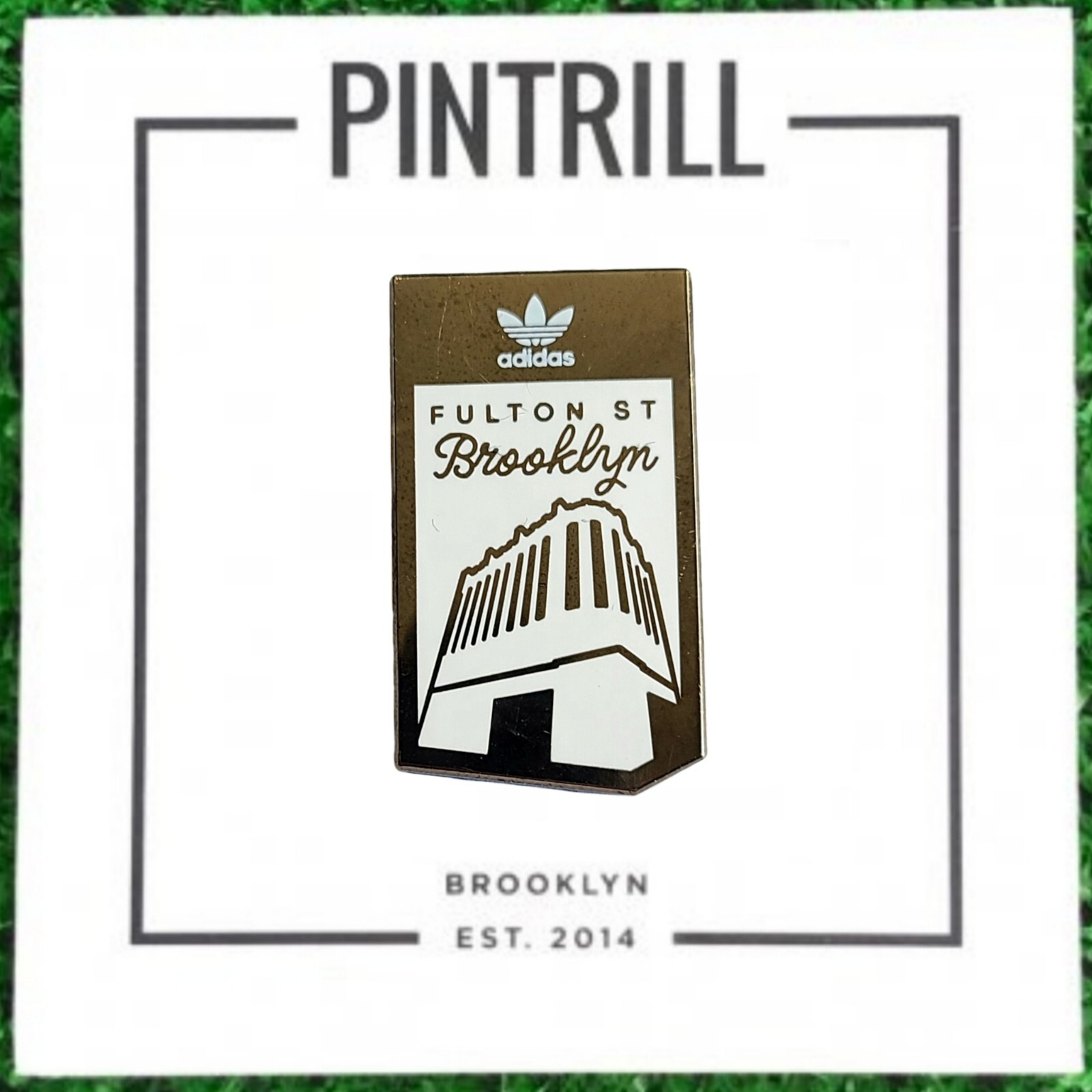 ⚡RARE⚡ PINTRILL x Adidas Pin Fulton Steet Brooklyn New York Pin *BRAND NEW* 🌉