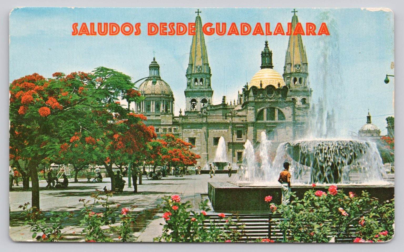 Vintage Guadalajara Cathedral Fountain Mexico Postcard Delfino Oliva 1970s