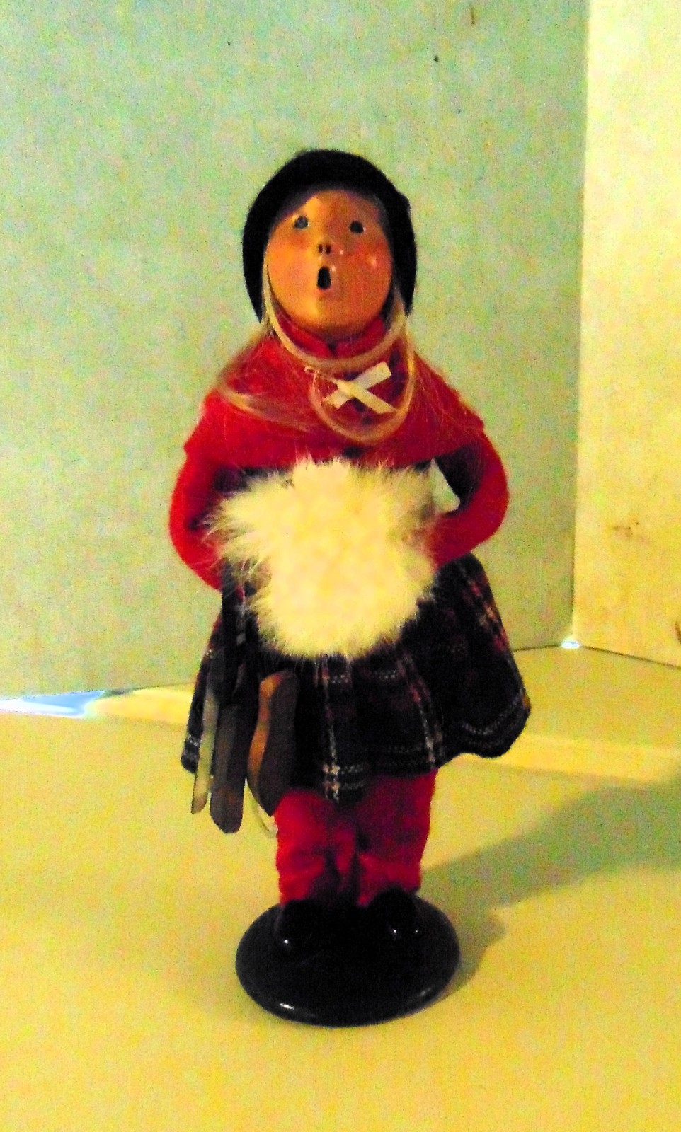Byers Choice Carolers 1992 Cute Girl with Muff and Plaid Skirt with Skates