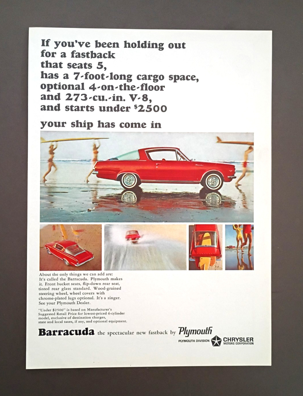 1967 Plymouth Barracuda Red 273 original magazine ad print
