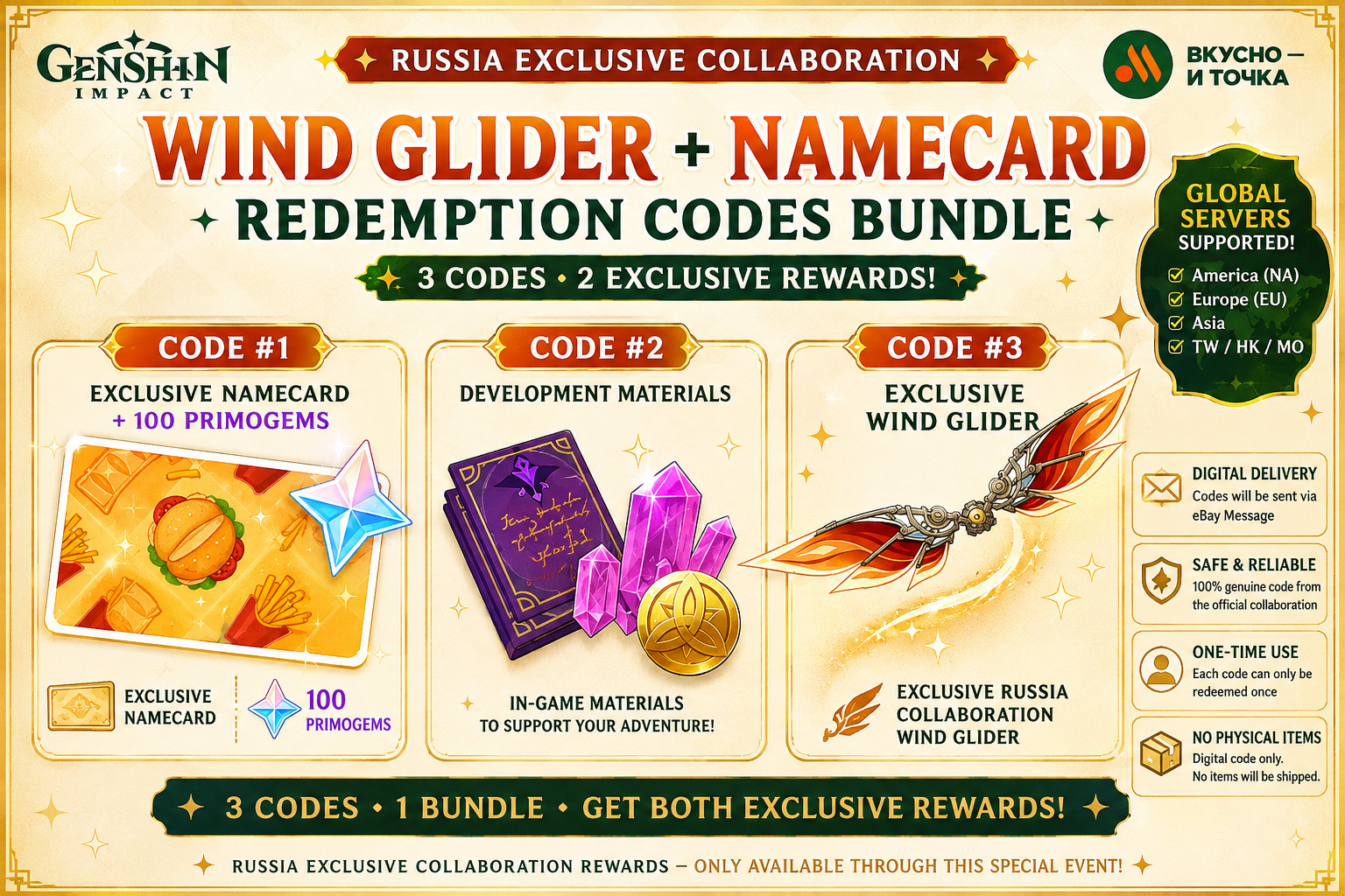 [Fast Delivery] Genshin×Vkusno Wind Glider + Namecard + Primogems