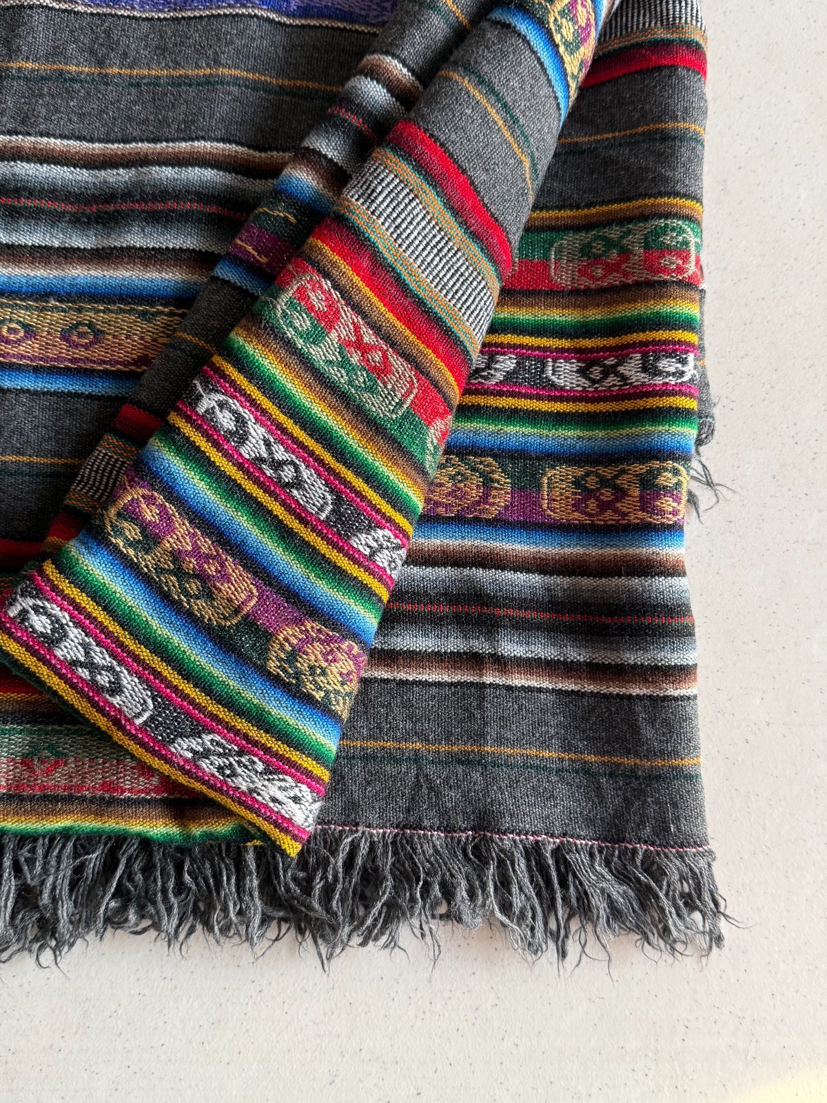 Large Vintage Bolivian Andean Aguayo Blanket - Calcha Folk Art Throw - 54X112\