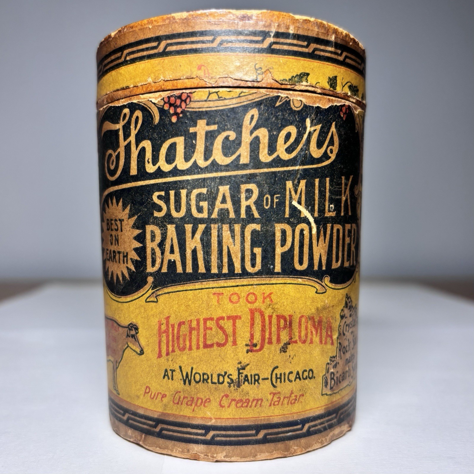 Antique 1890s Thatcher’s Sugar of Milk Baking Powder Container Hervey Thatcher