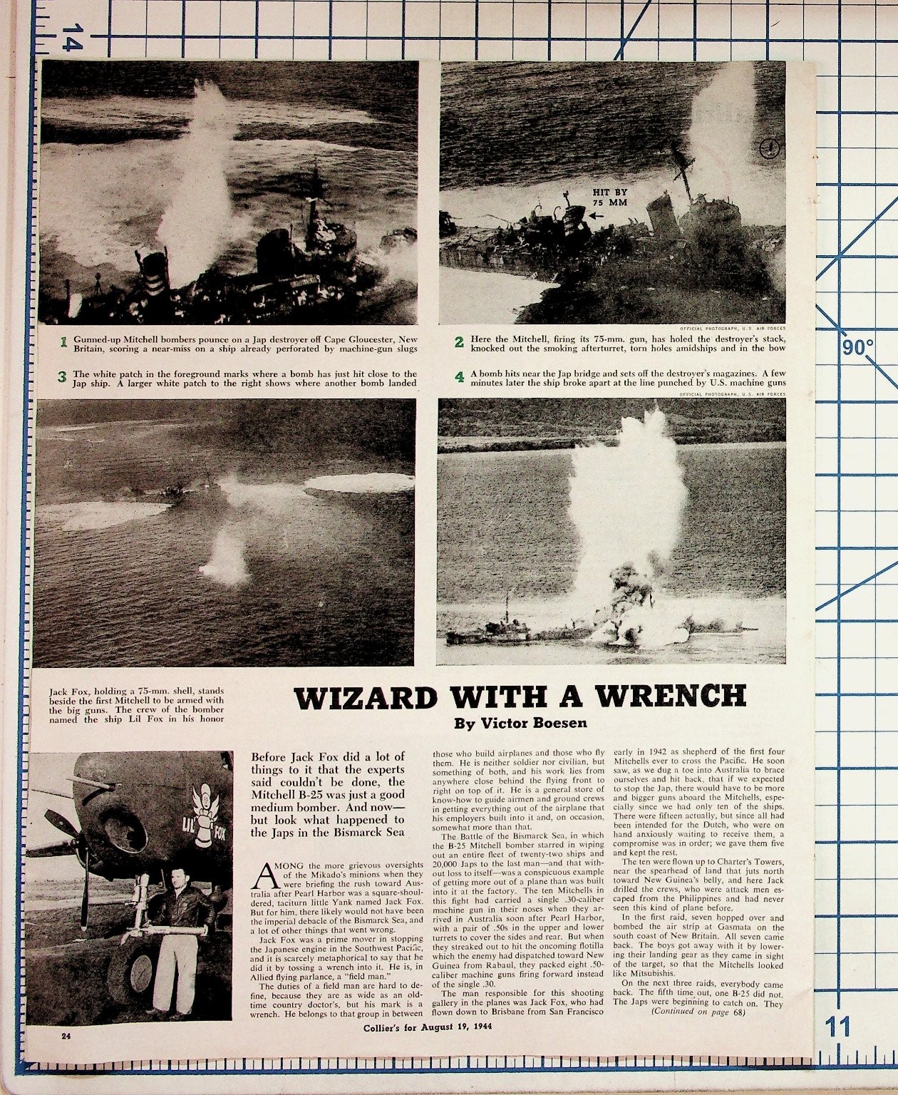 1944 Collier\'s Magazine Page WWII Pacific Air Combat Jack Fox Mitchell B-25