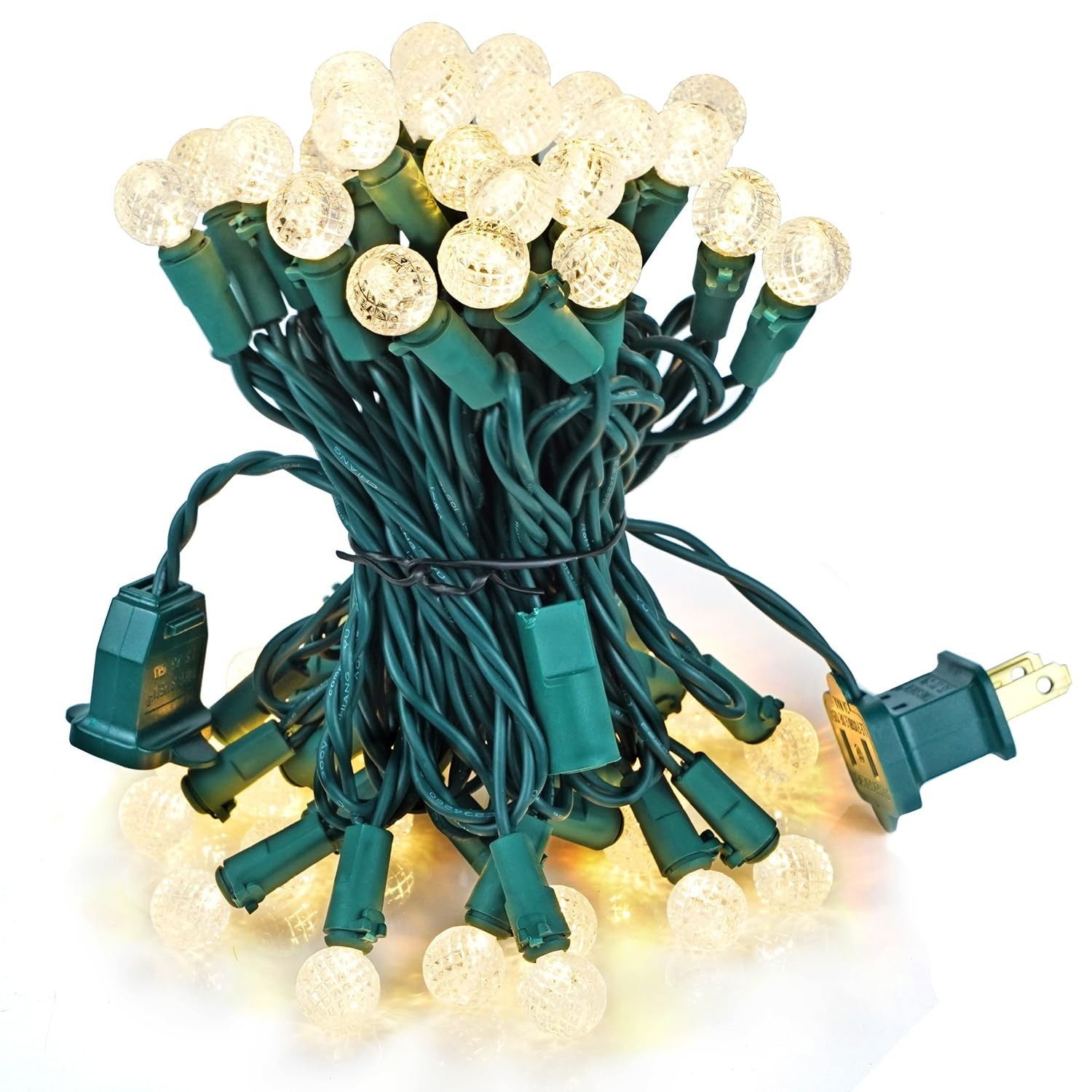 BOHON Christmas Lights Outdoor Faceted G15 50 LED 17ft Plug in Warm White