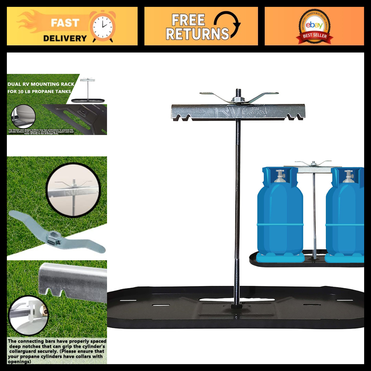 RVPNR106B RV Dual Propane Tank Mounting Rack for Camper and Travel Trailer for 3