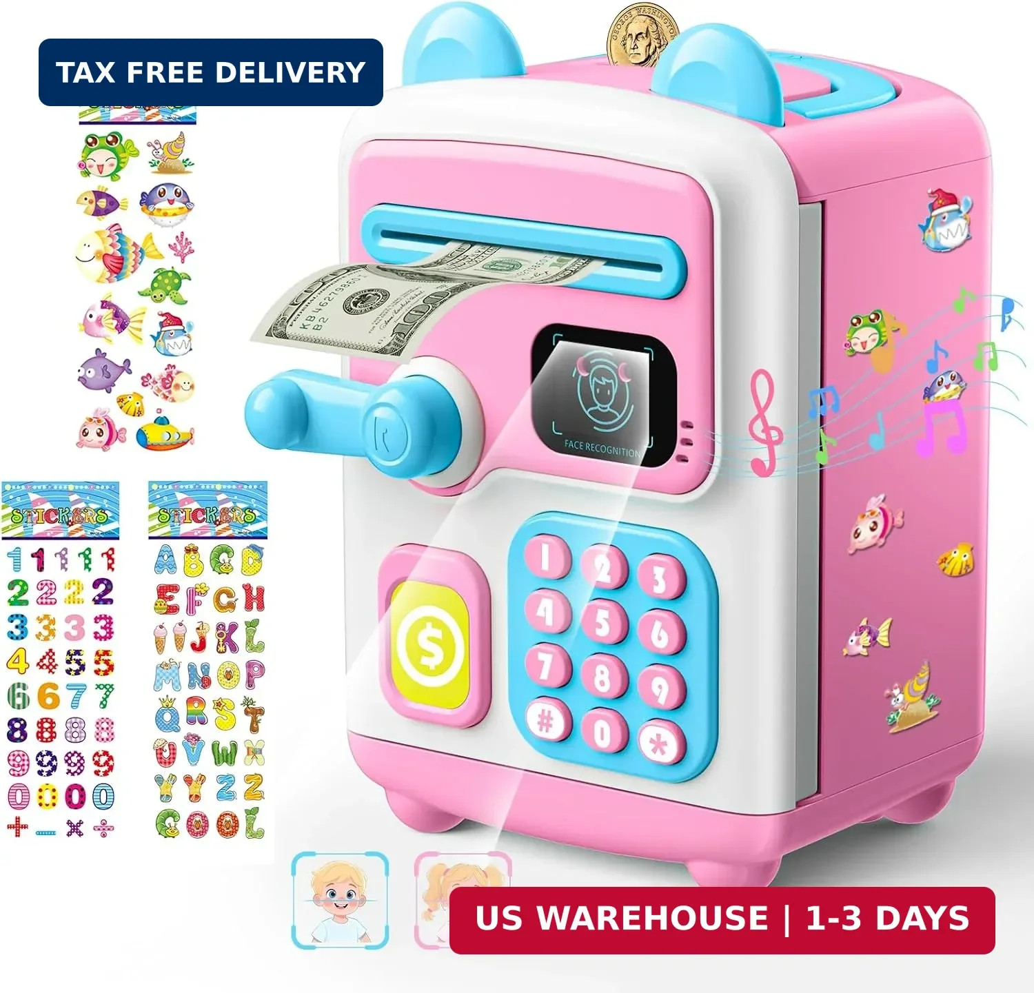 [Upgraded] Piggy Bank, Face ID Password Unlocking Electronic Kids Bank ATM Secur