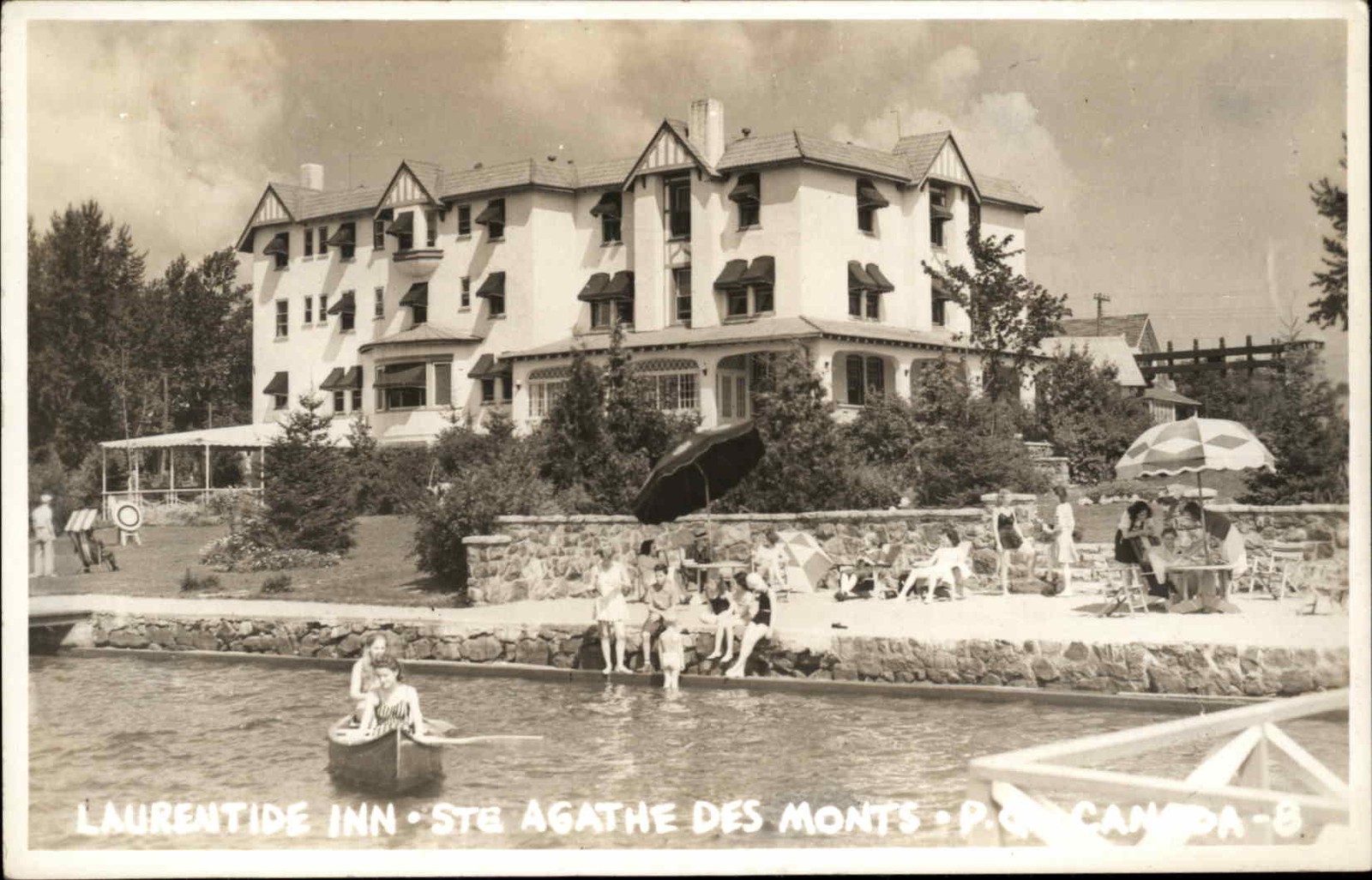 Ste Agathe Des Monts Quebec Hotel Boat Archery Bathing RPPC Real Photo Postcard