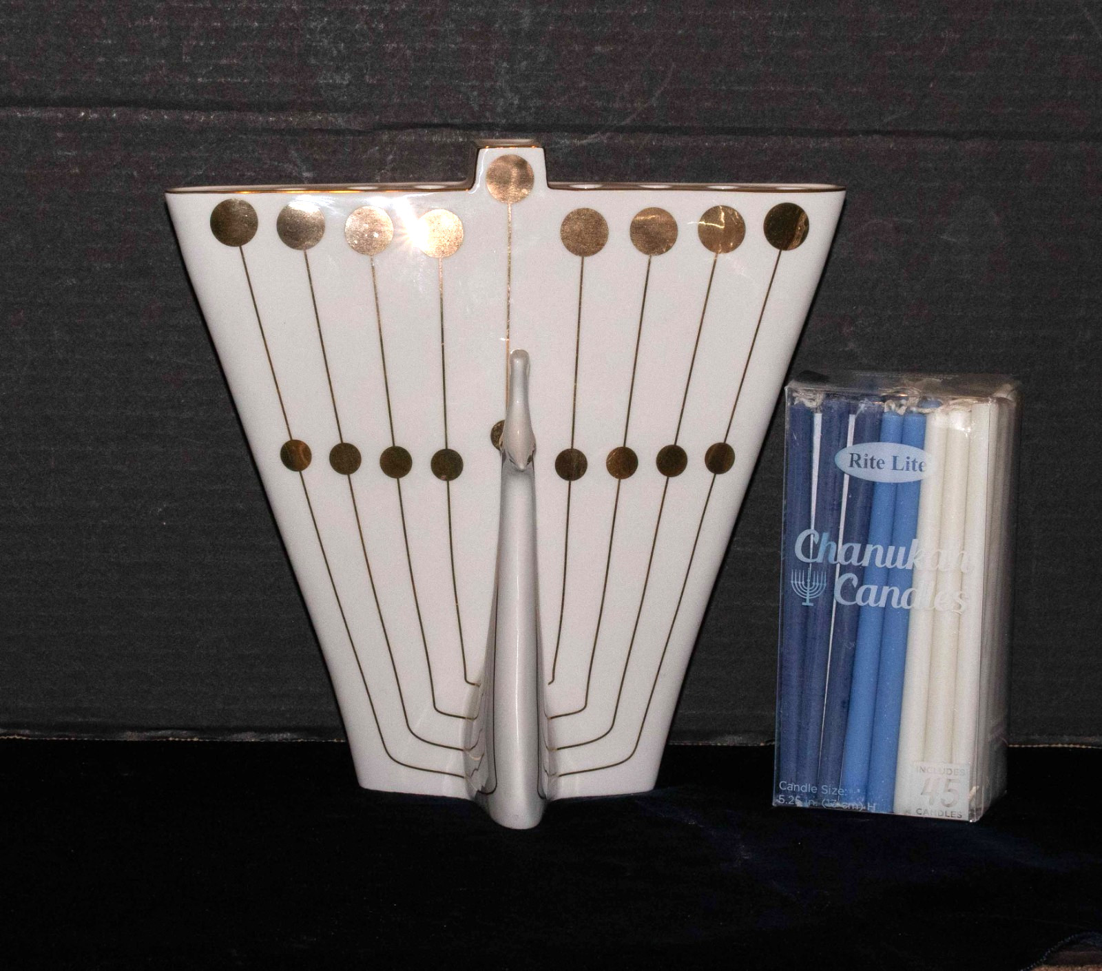 NEW, JONATHAN ADLER Cream/Gold PORCELAIN PEACOCK MENORAH, Contemporary VTG