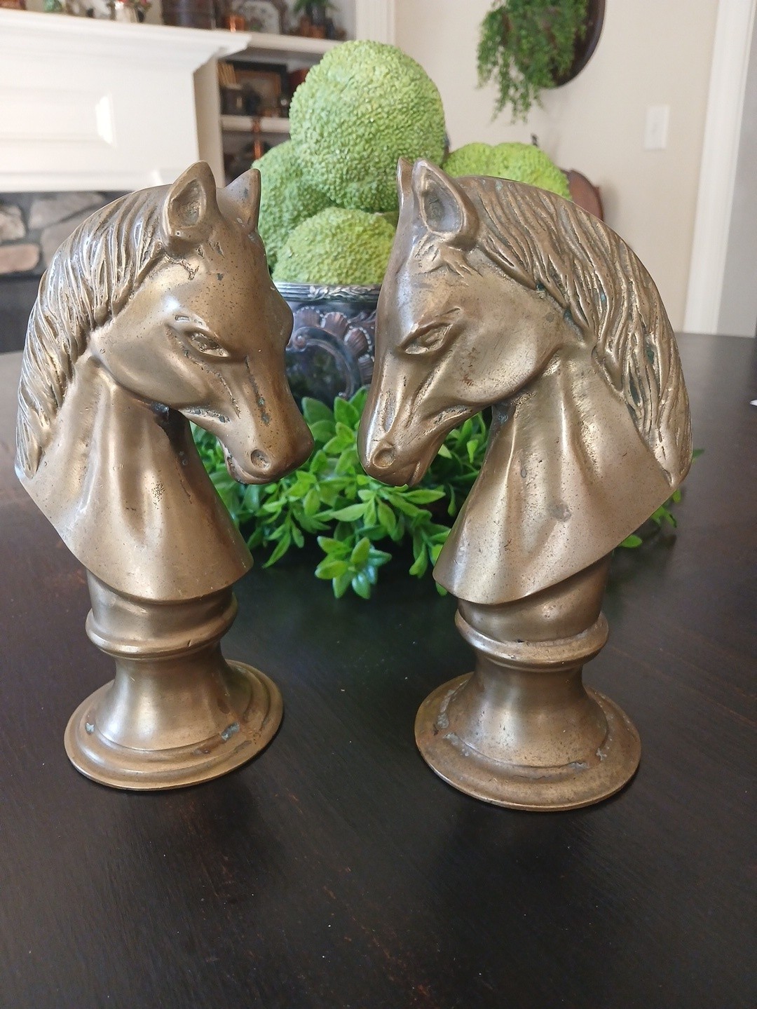 Vintage Brass Horse Head Pair of Bookends 7.5” tall Heavy LOOK