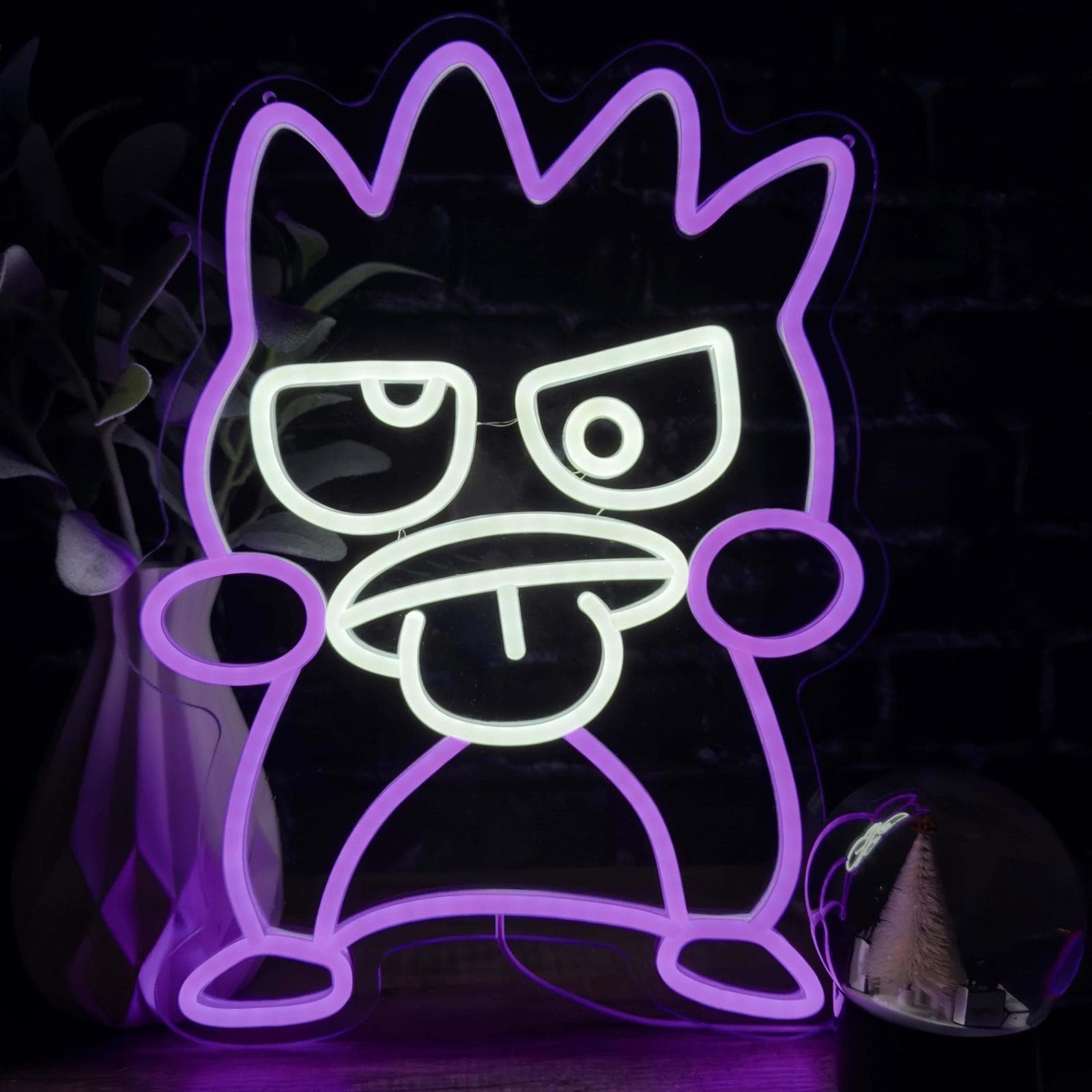 Badtz Maru LED Neon Sign: Handmade Purple & White Wall Light