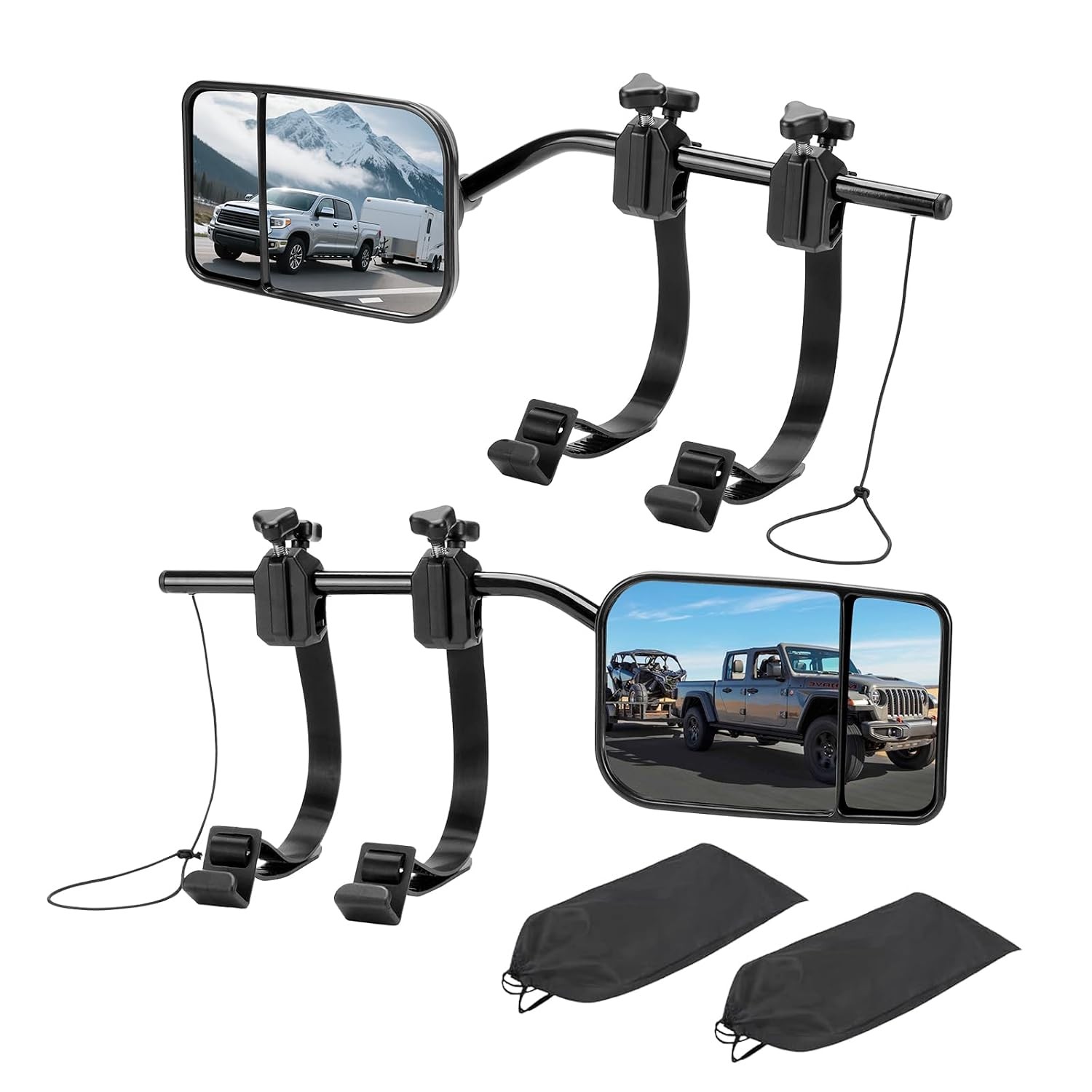 Dual View Shatterproof Clip On Tow Mirrors Convex Extenders for Trucks
