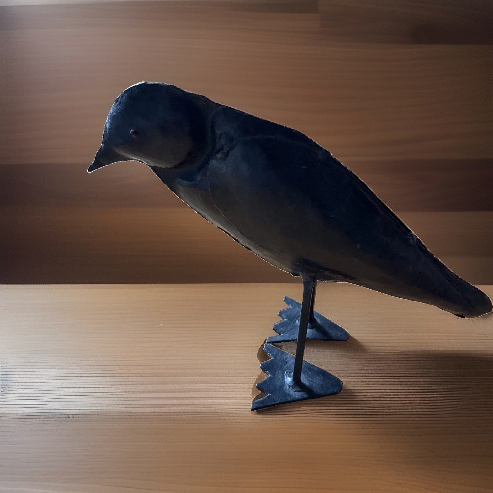Vintage Folk Art Raven Crow Black Bird Metal Bird LARGE Bird Metal Art 9” Tall