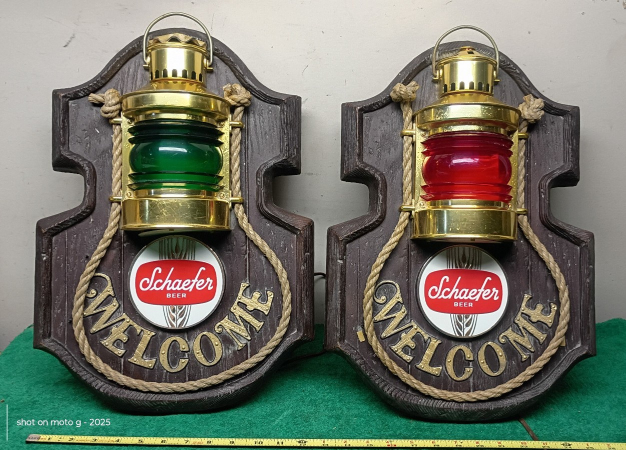 Vintage 1070\'s Schaefer Beer Nautical Electric Lights Port & Starboard red-green