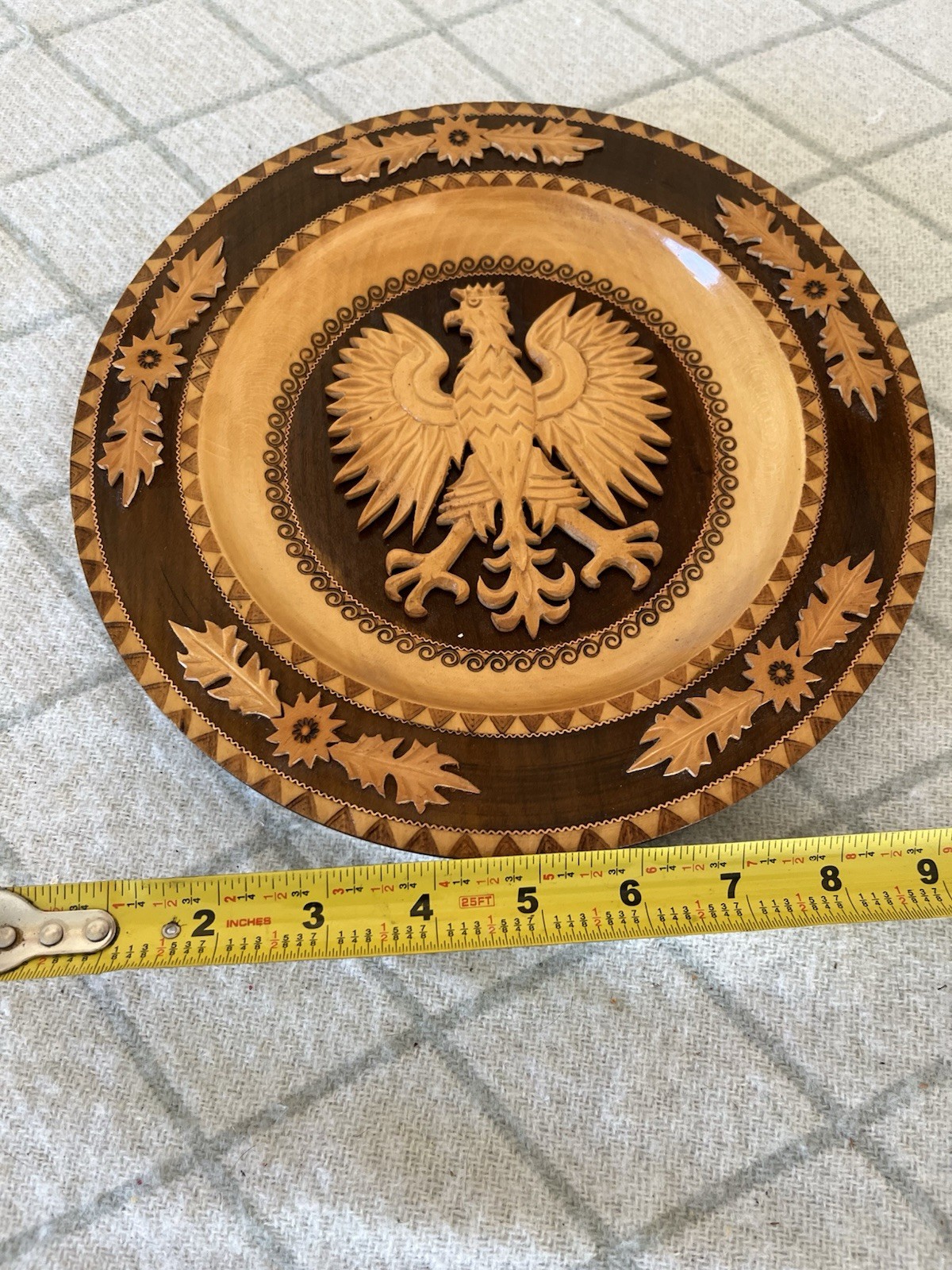 Vintage Handcrafted Polish Folk Art White Eagle COA Wall Plate