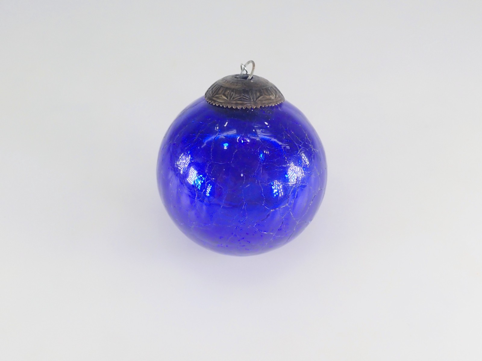 Vintage Midwest of Cannon Falls Cobalt Blue Crackle Glass Kugel Ornament 2.5\