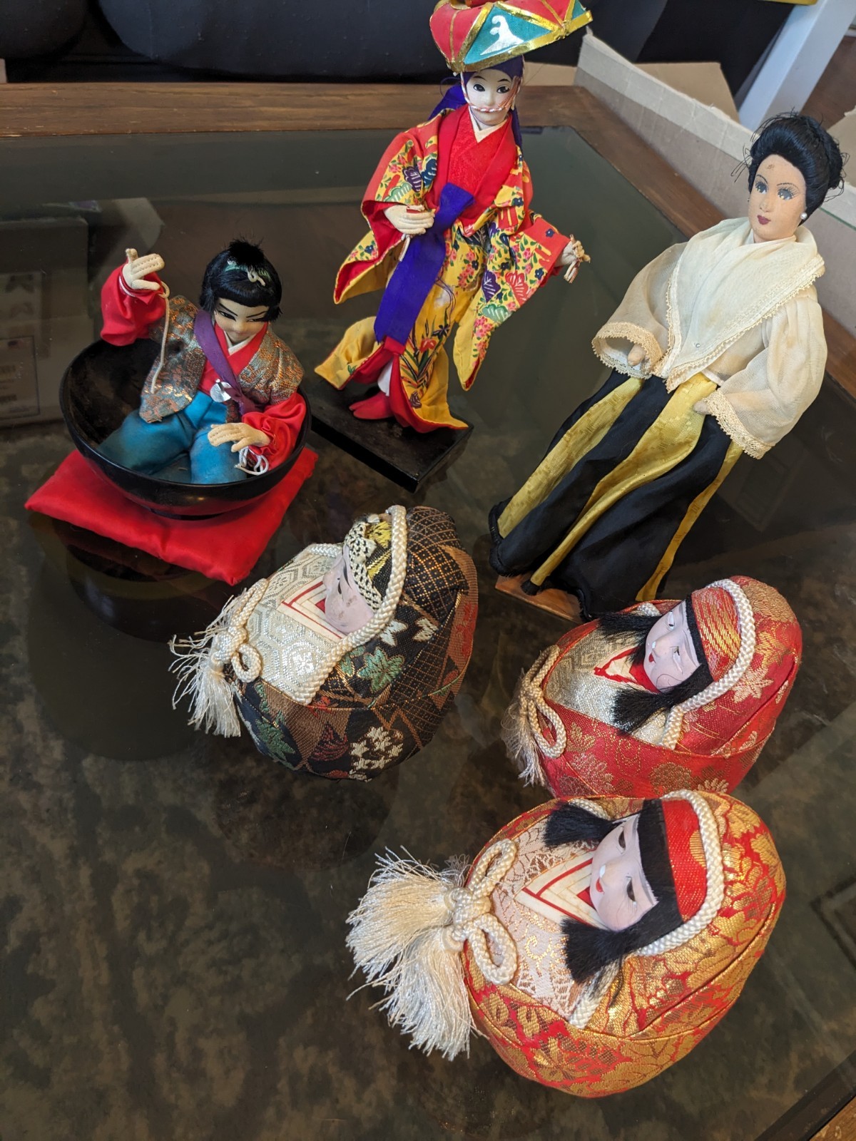 6x TOTAL Vintage Mcm Alto Crafts Philippines  Hand Made Felt Woman Doll On Stand