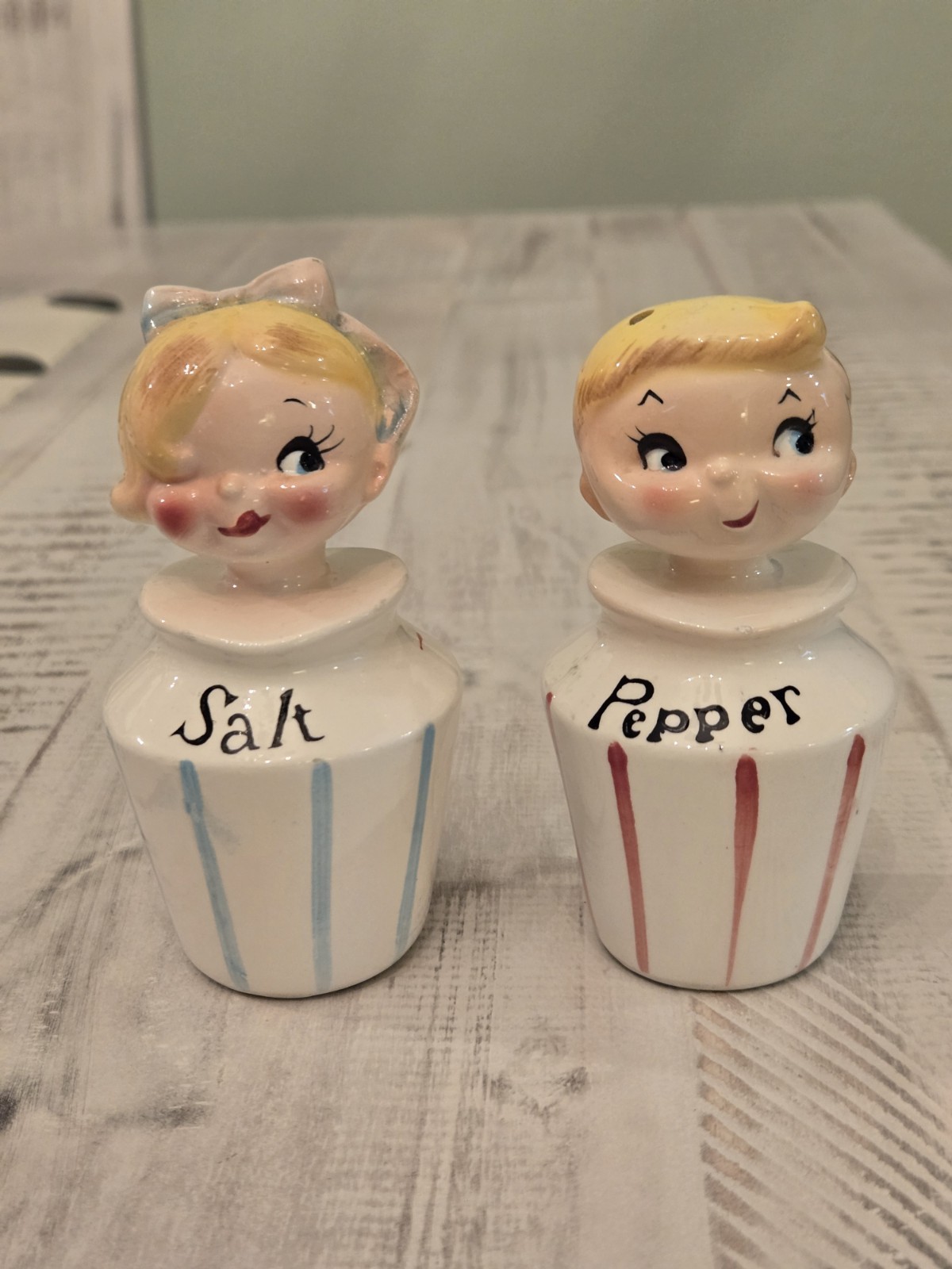 Rare Vintage Lefton Boy And Girl Pixieware Salt And Pepper Shaker Set Japan