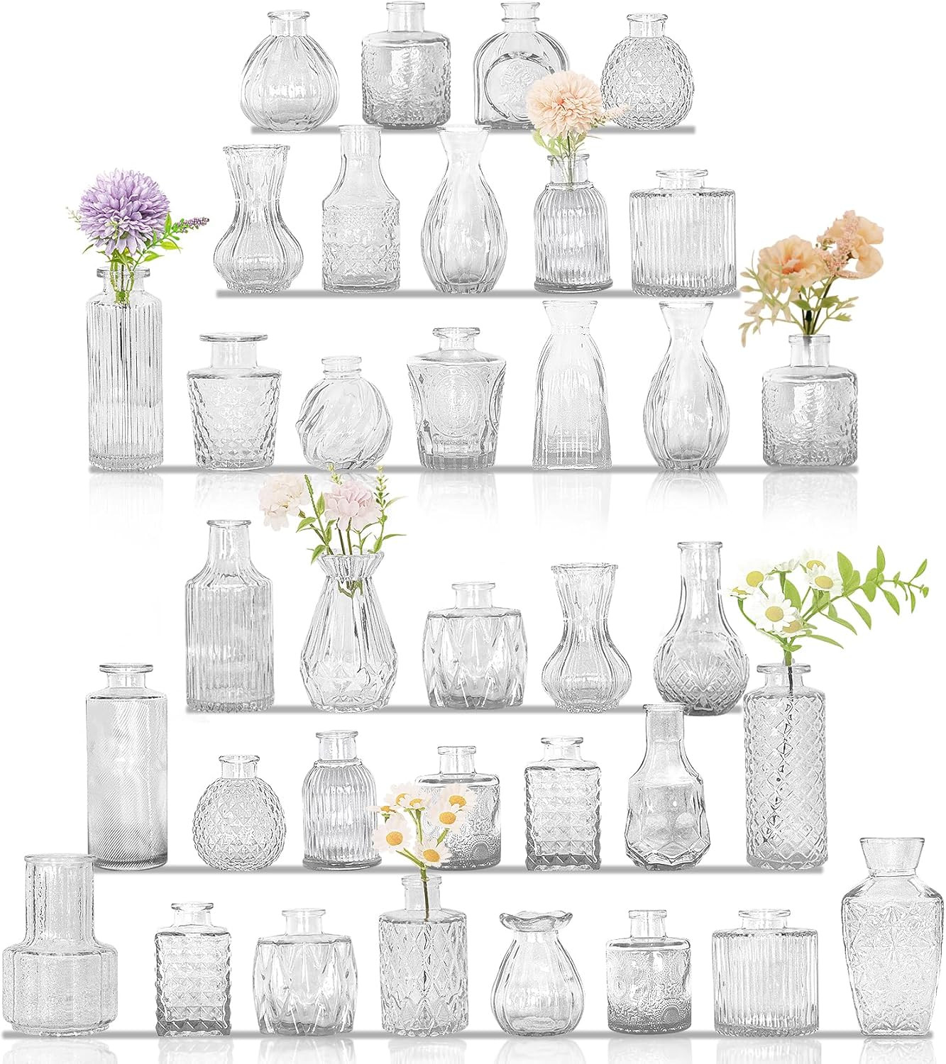 36Pcs Bud Vases Set Small Vintage Glass Bottles Clear Bud Vases in Bulk Multiple