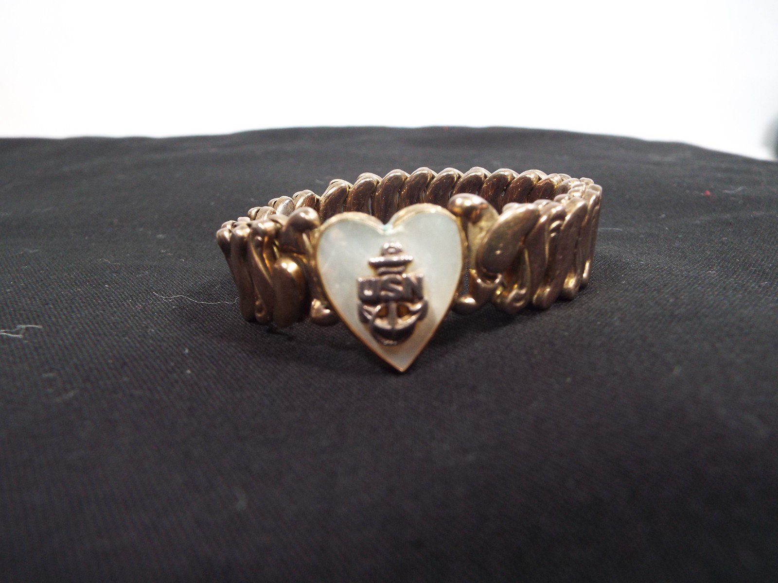 Vintage WWII, 1940's Era, Mother of Pearl US Navy Sweetheart Expansion Bracelet
