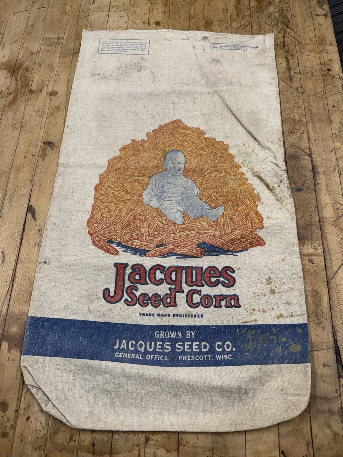 Vintage Jacques Baby Hybrid Seed Corn Cloth Bag Farm Feed Sack Prescott WI