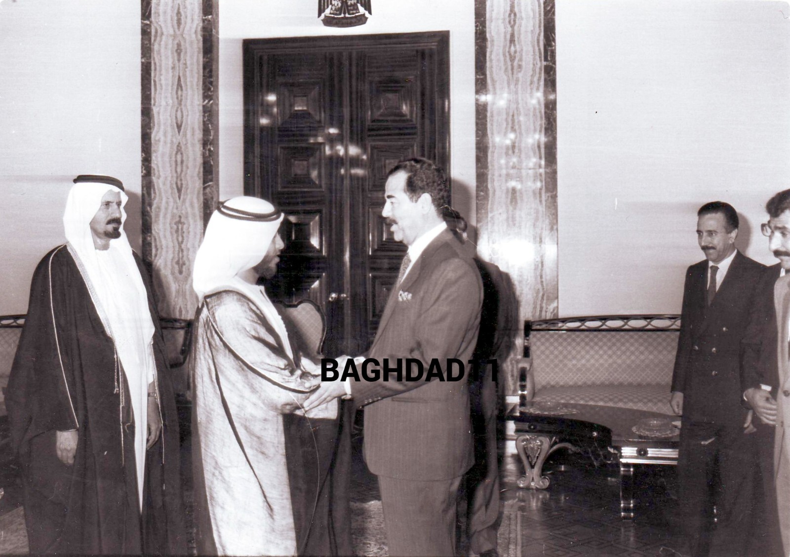 Iraq. Reprinted photo of Saddam in an official meeting from arab countries 1980s