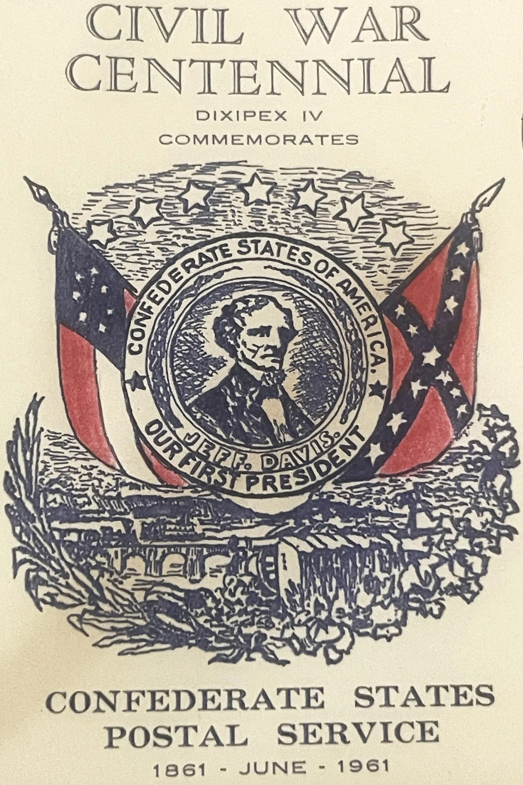 Vintage 1961 Civil War Centennial Jefferson Davis Cachet Envelope Birmingham AL