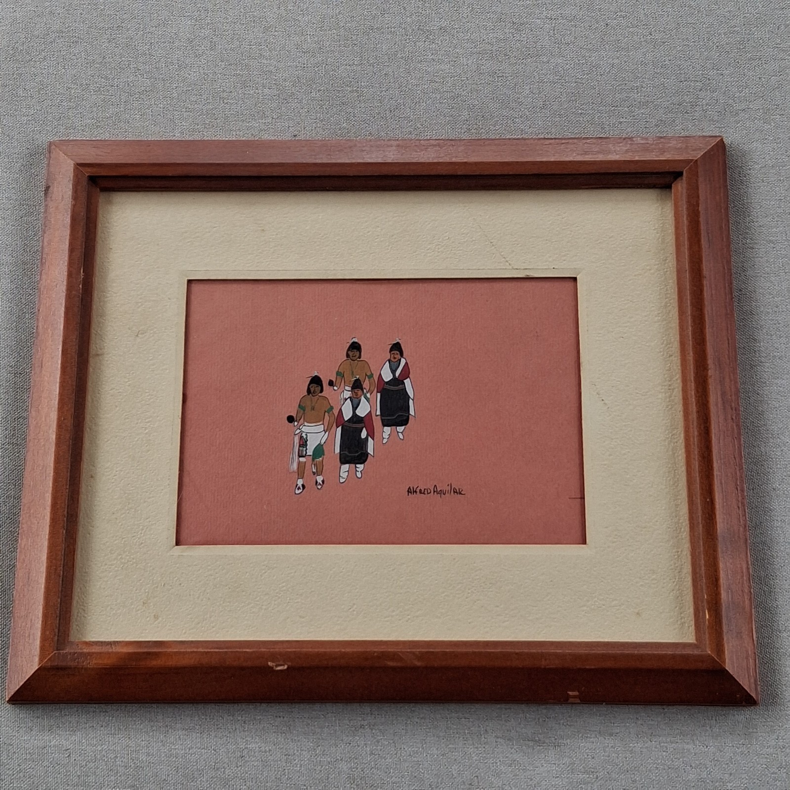 Vintage Signed Alfred Aguilar Watercolor Native American Pueblo Orig Painting
