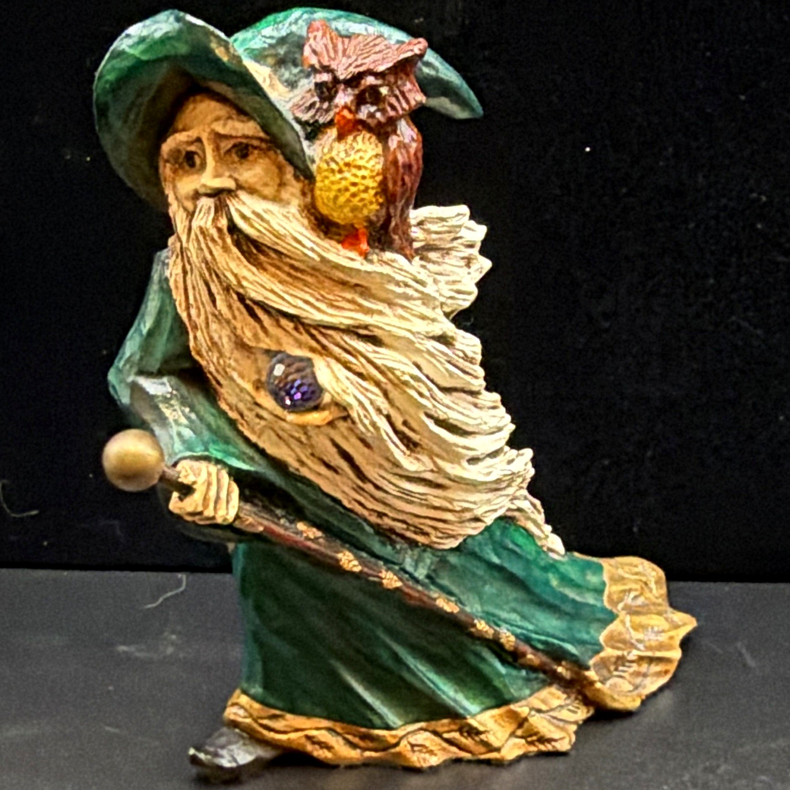 Steve Tunturi Hand Carved Wizard w/Owl Sculpture Vintage ‘85 Whittler’s Workshop