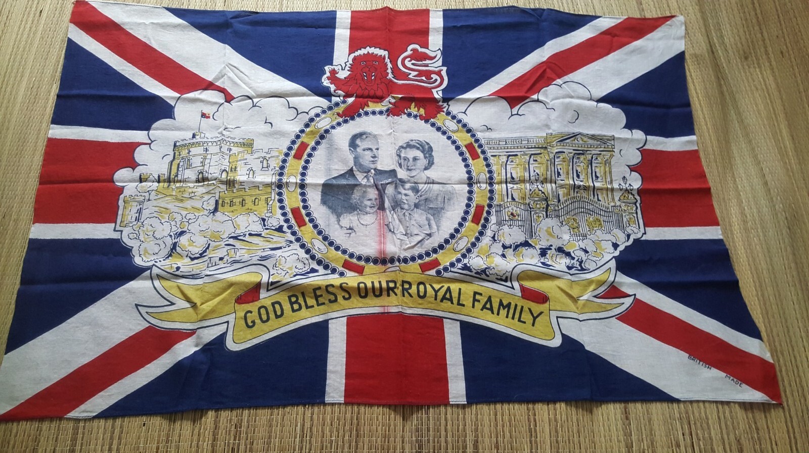 Vintage Union Jack Flag \'God Bless Our Royal Family\' - Queen Elizabeth & Family