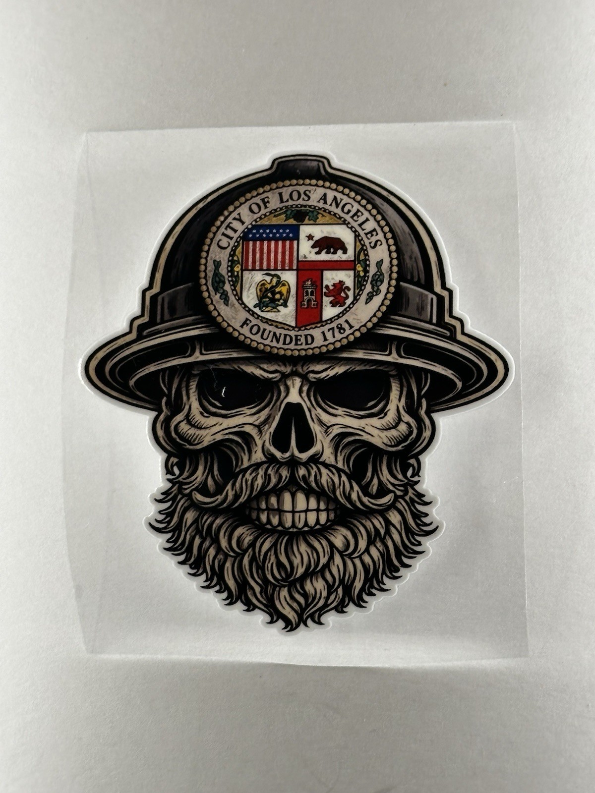City of Los Angeles Vinyl Sticker with Scull Design  And City Seal On Helmet